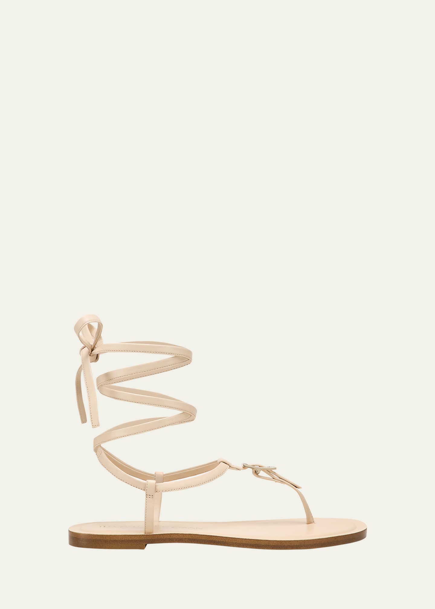 Stuart Weitzman Georgie Leather Ankle-Wrap Flat Sandals Image 1 of 6