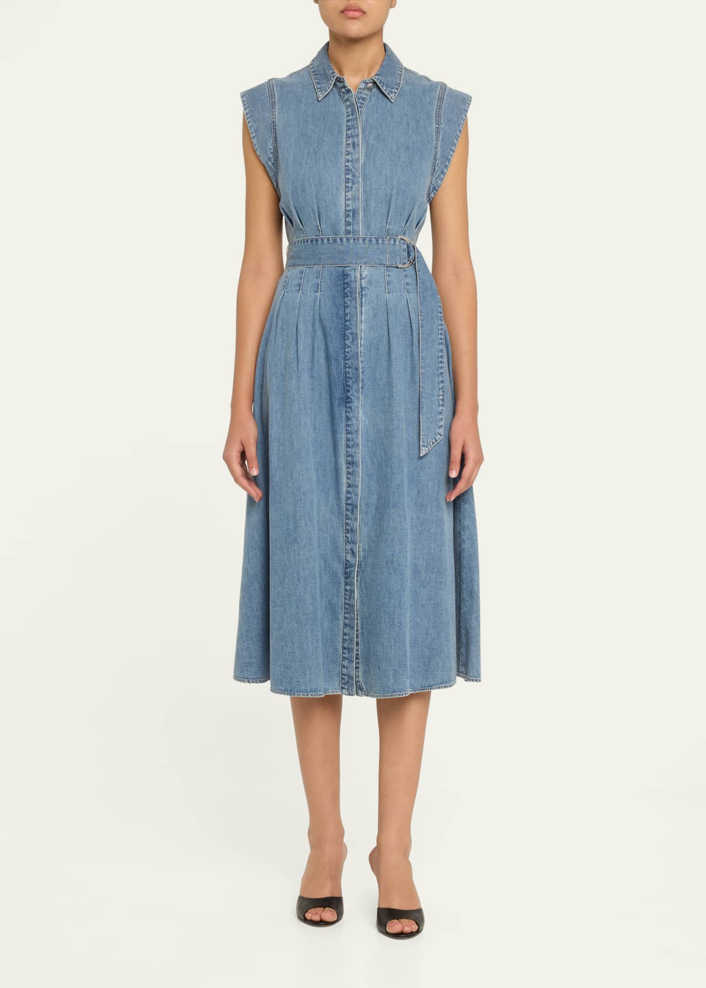 Veronica Beard Loreta Belted Denim Midi Dress Image 2 of 5