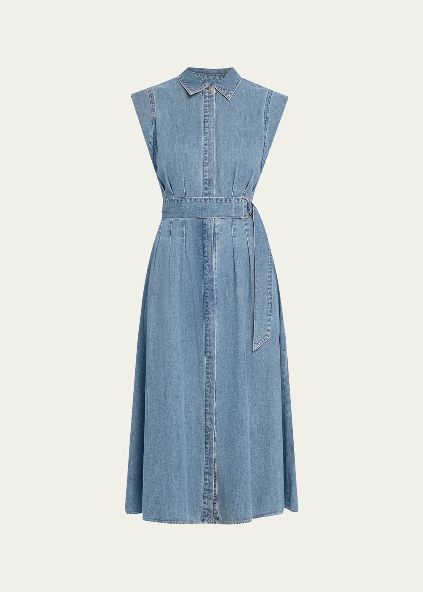 Veronica Beard Loreta Belted Denim Midi Dress Image 1 of 5