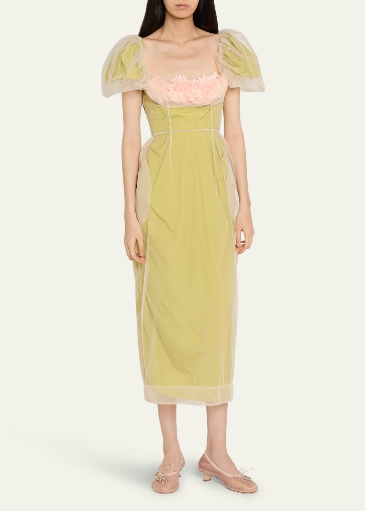 Simone Rocha Flower Embellished Mesh Ballerina Kitten Flats Image 3 of 6