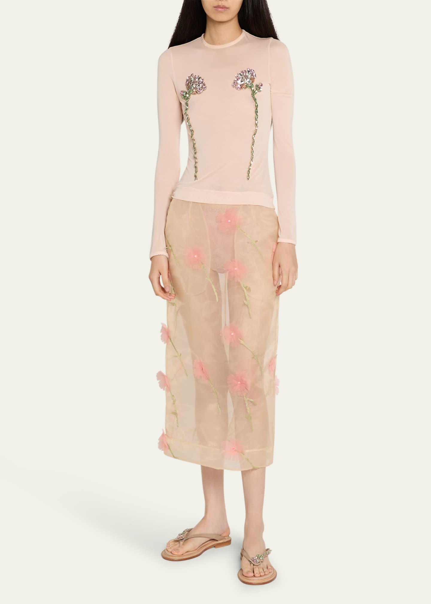 【Simone Rocha】ベージュ Embellished Flower ビーチサンダル Simone Rocha Flower Embellished Thong Flat Sandals