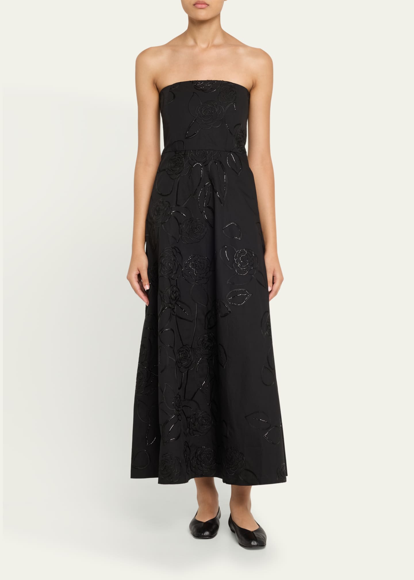 BERNADETTE Odette Strapless Camelia Sequined Midi Dress Image 2 of 5
