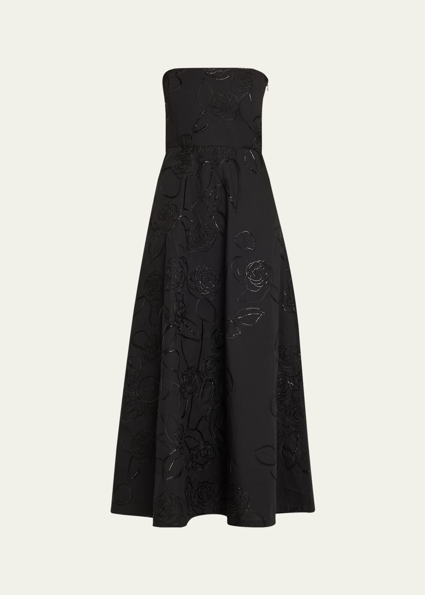 BERNADETTE Odette Strapless Camelia Sequined Midi Dress Image 1 of 5