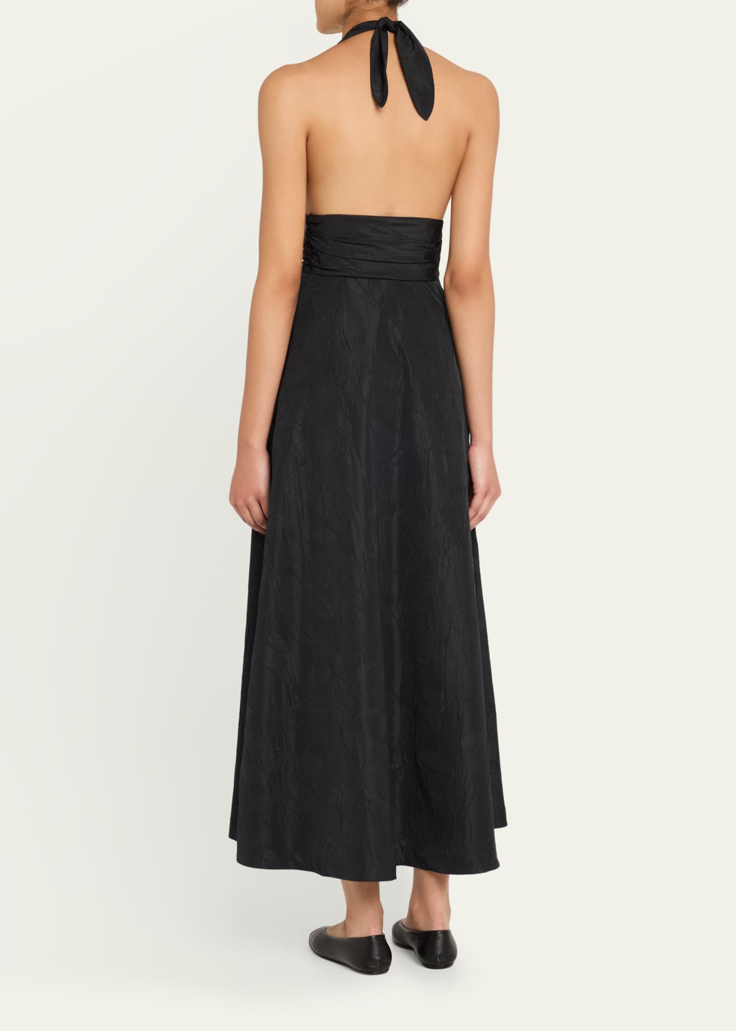 BERNADETTE Marylin Camelia Embossed Cotton Midi Halter Dress Image 3 of 5
