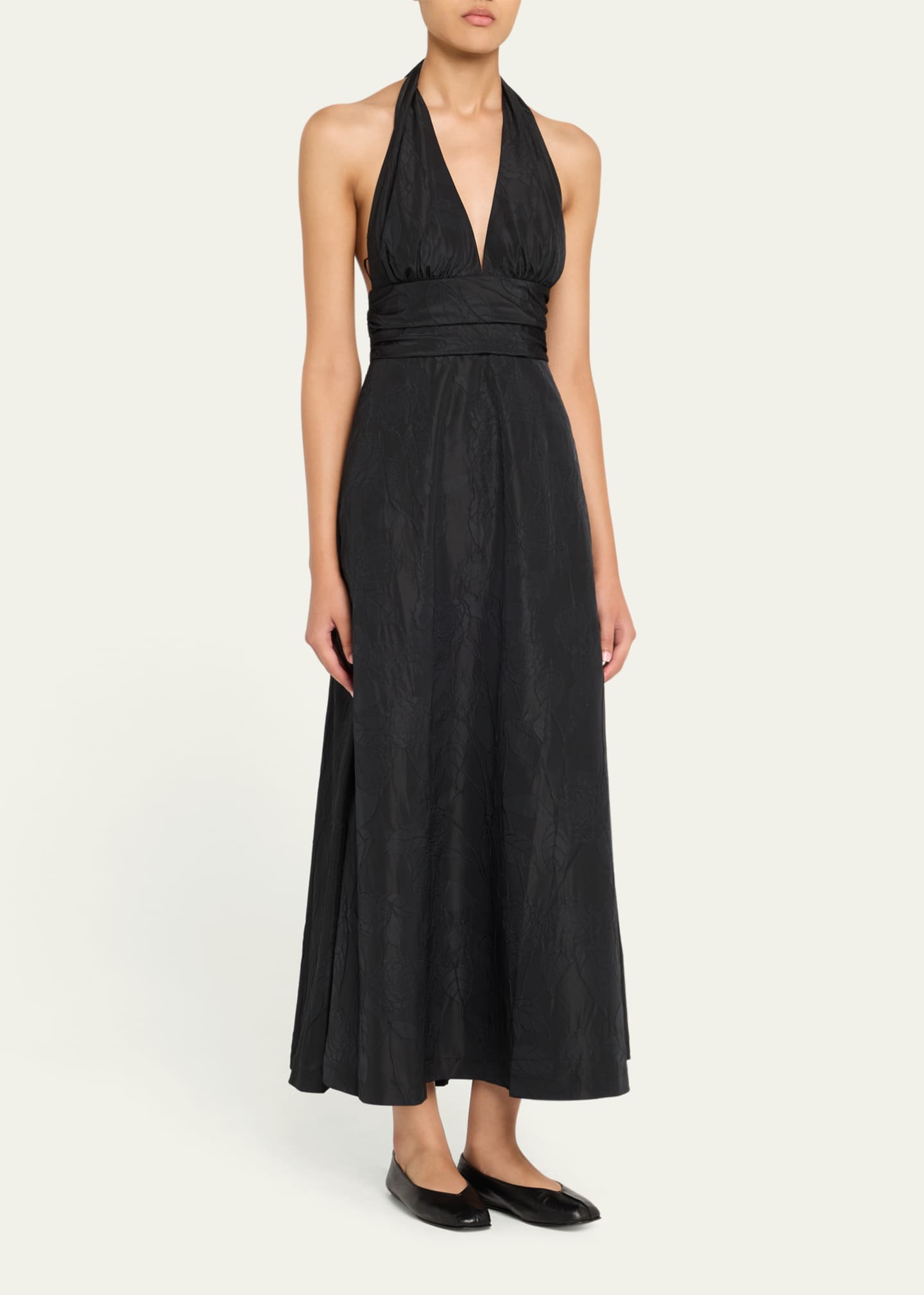 BERNADETTE Marylin Camelia Embossed Cotton Midi Halter Dress Image 4 of 5