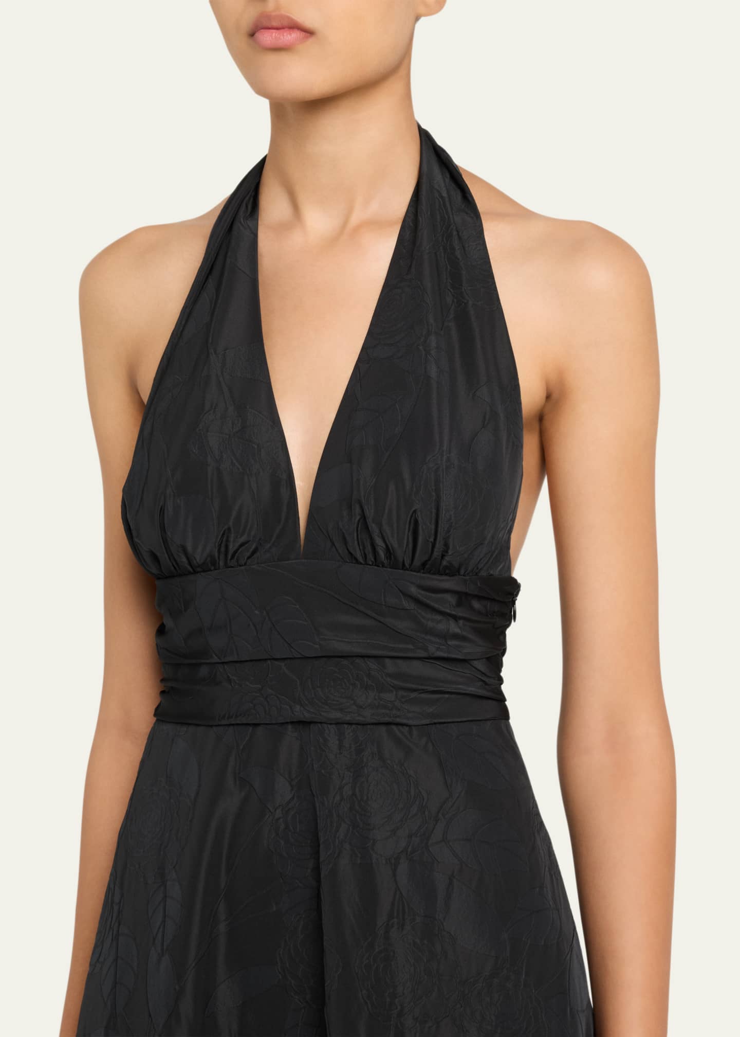 BERNADETTE Marylin Camelia Embossed Cotton Midi Halter Dress Image 5 of 5