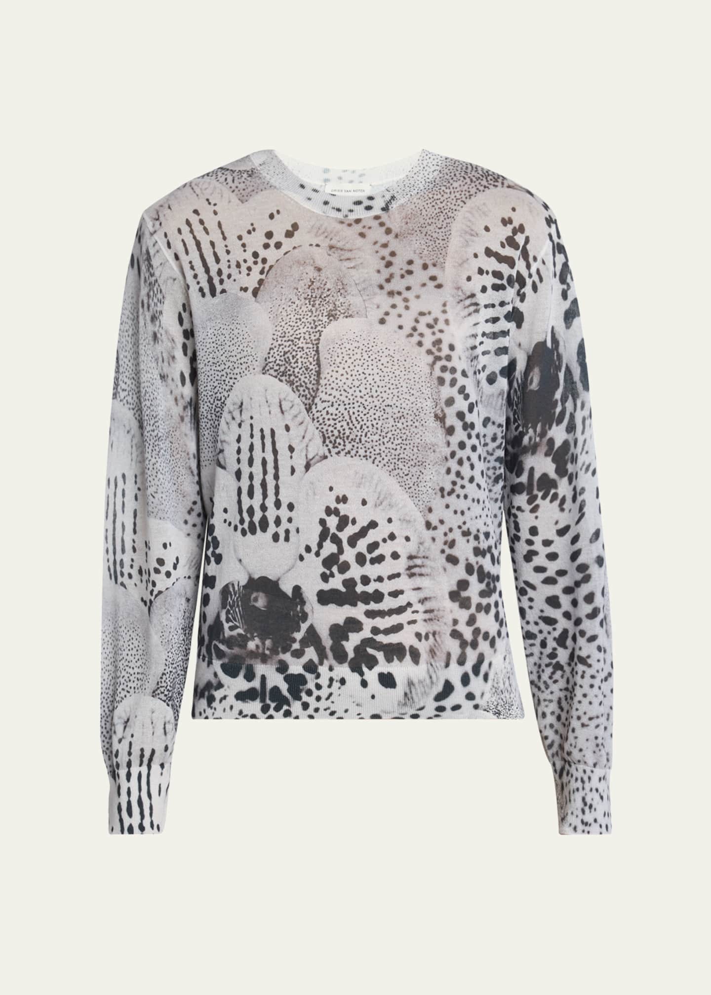 Dries Van Noten Tilly Orchid-Print Crewneck Sweater Image 1 of 5