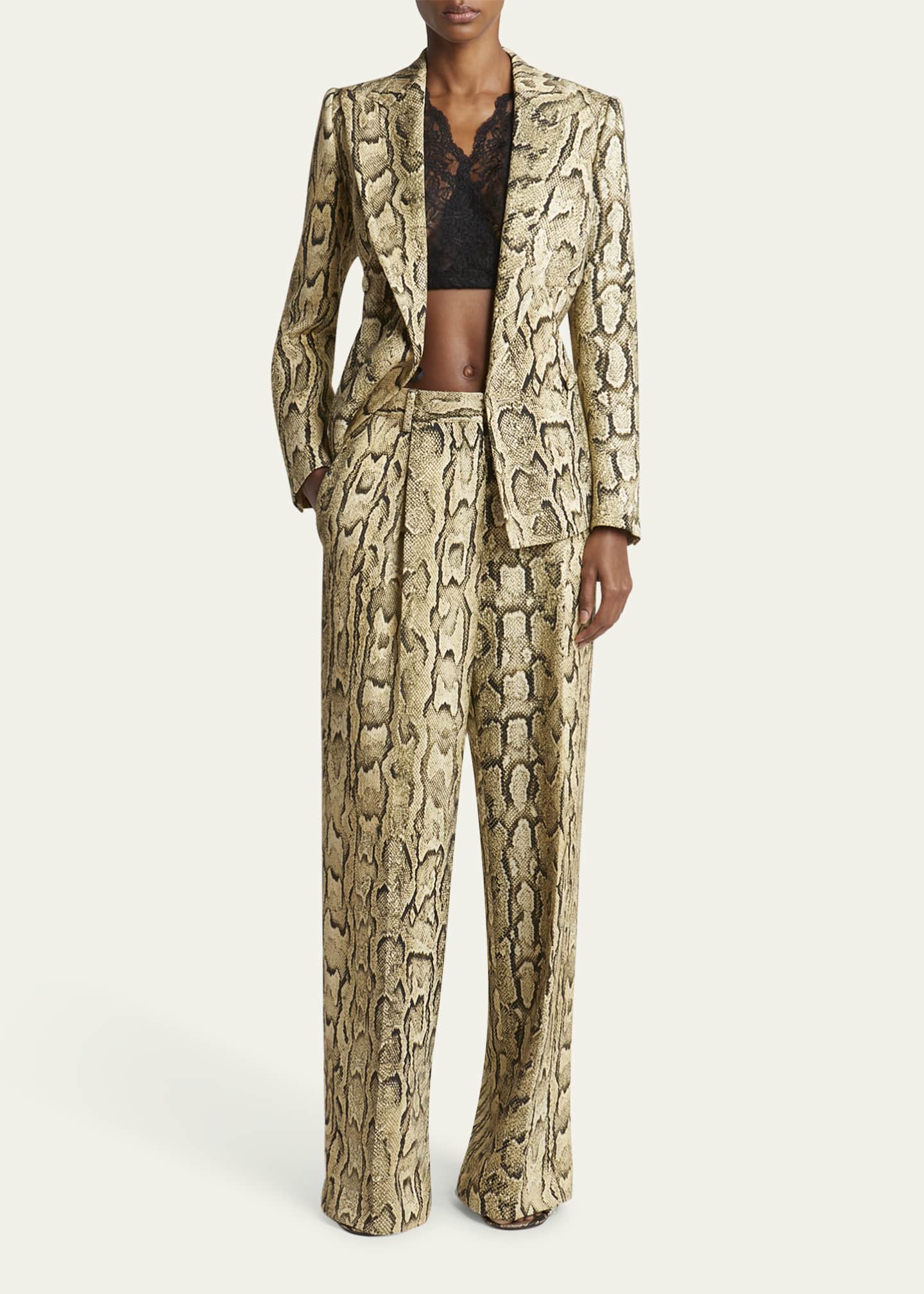 Dries Van Noten Portias Snakeskin-Print Pleated Wide-Leg