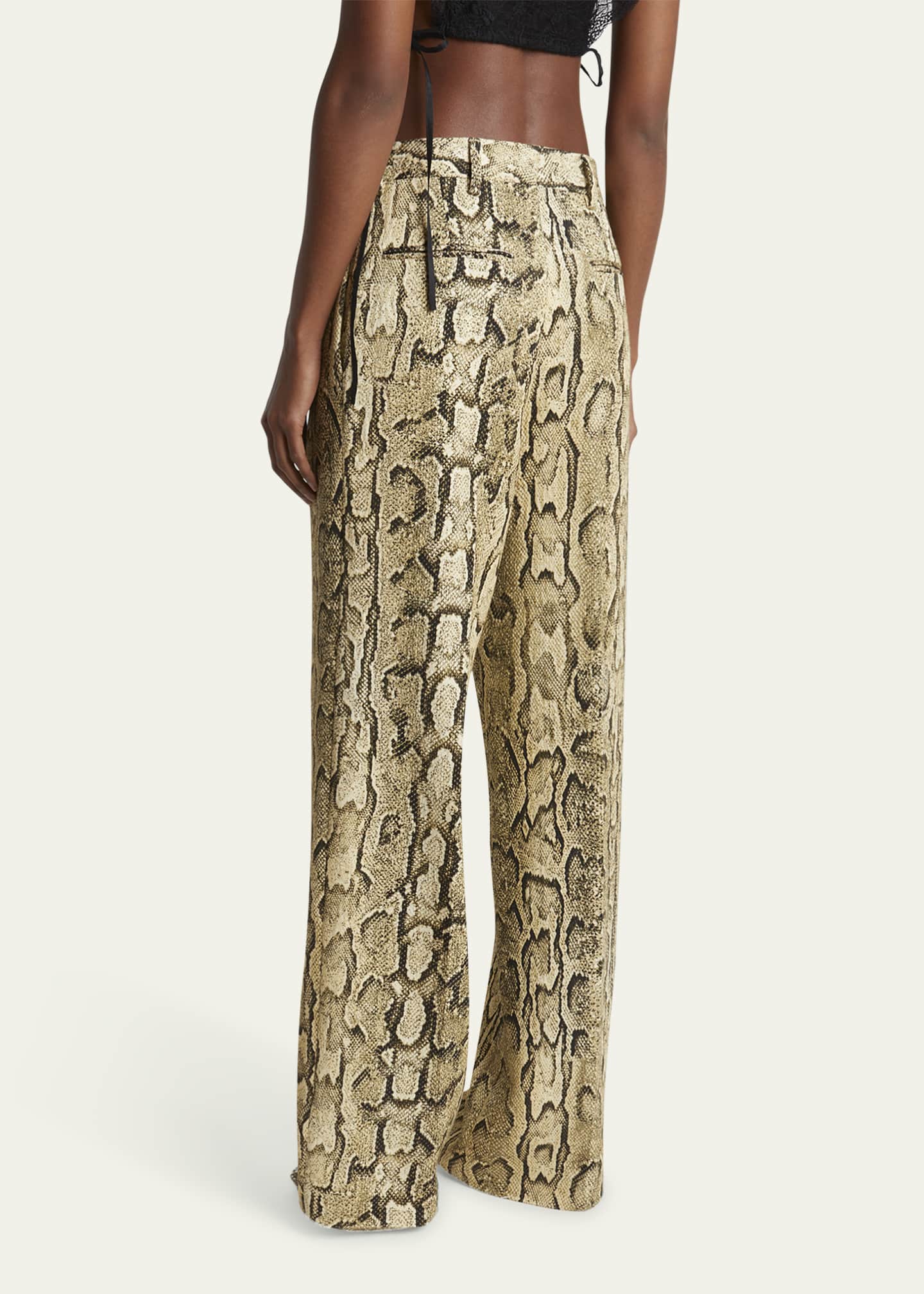 Dries Van Noten Portias Snakeskin-Print Pleated Wide-Leg