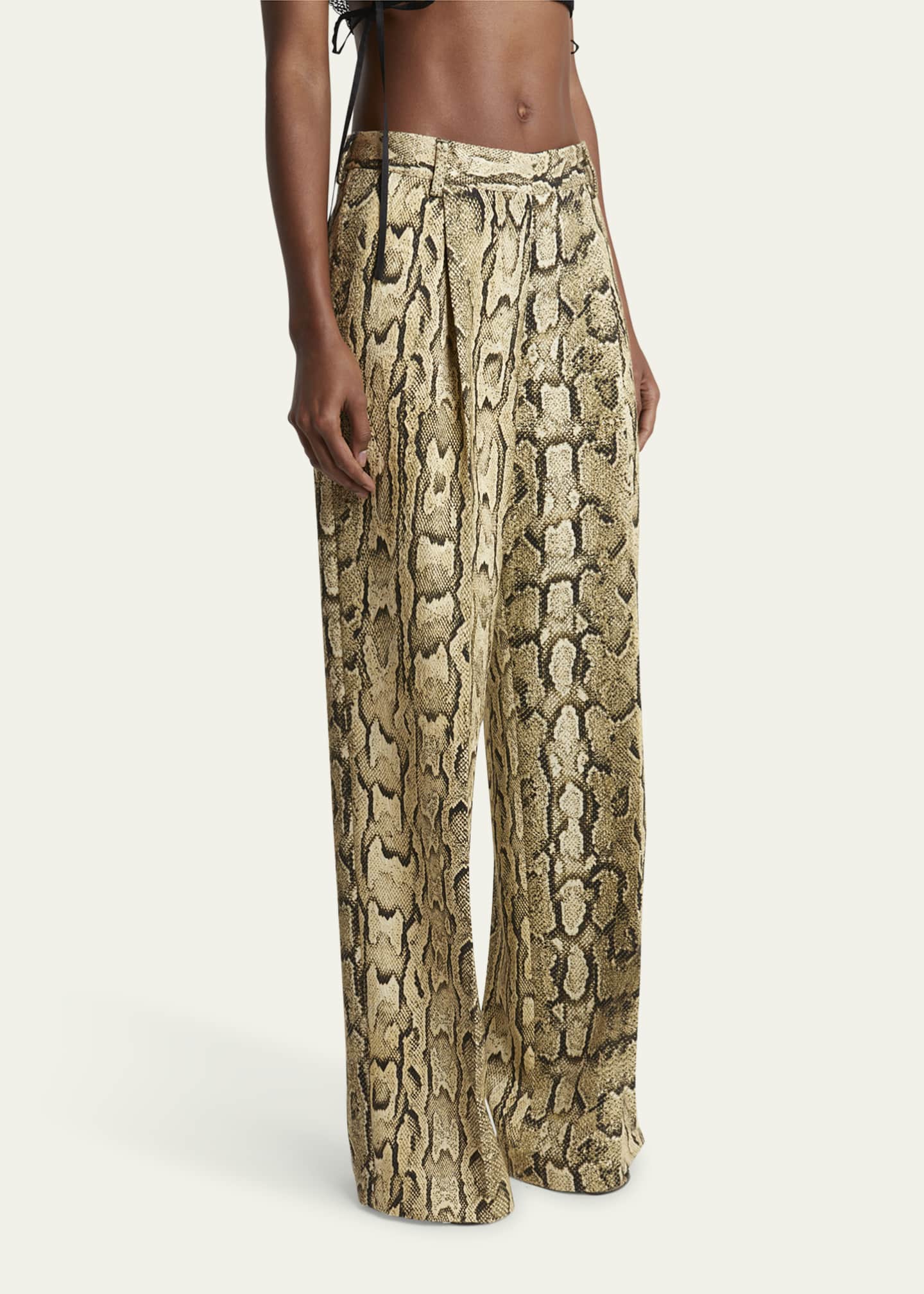 Dries Van Noten Portias Snakeskin-Print Pleated Wide-Leg
