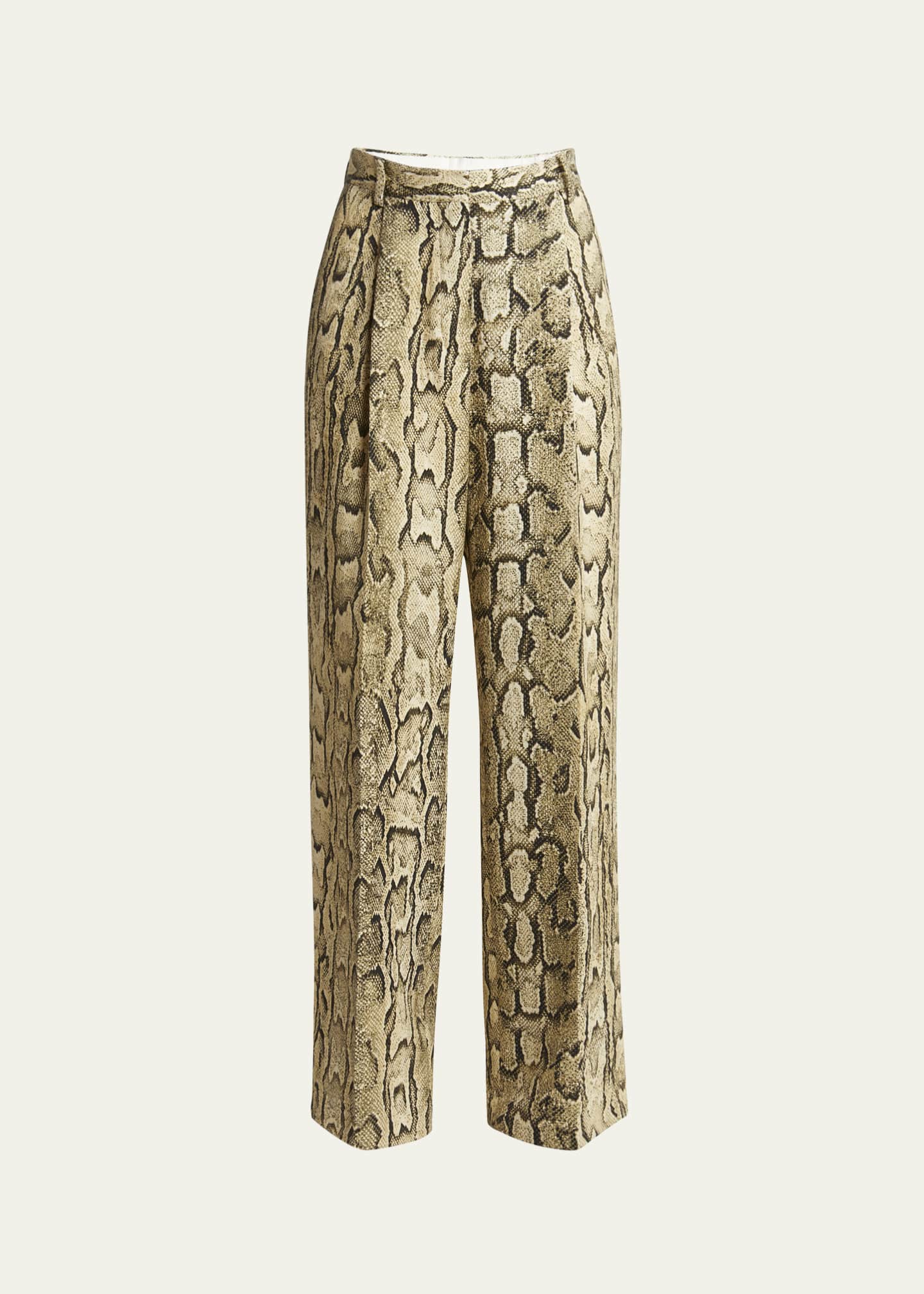 Dries Van Noten Portias Snakeskin-Print Pleated Wide-Leg