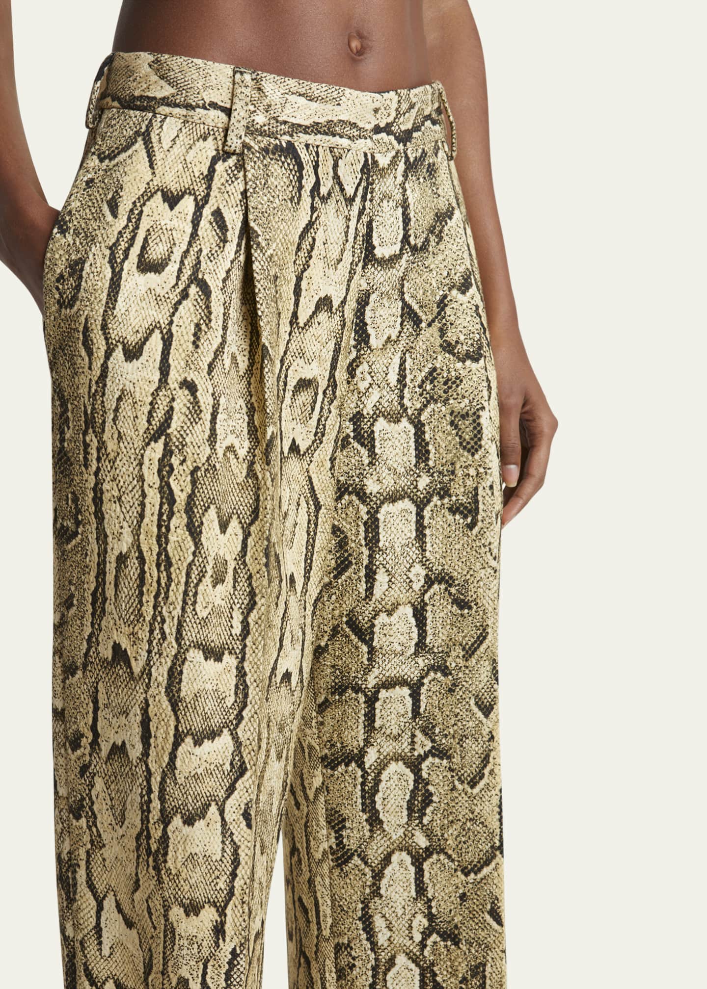 Dries Van Noten Portias Snakeskin-Print Pleated Wide-Leg