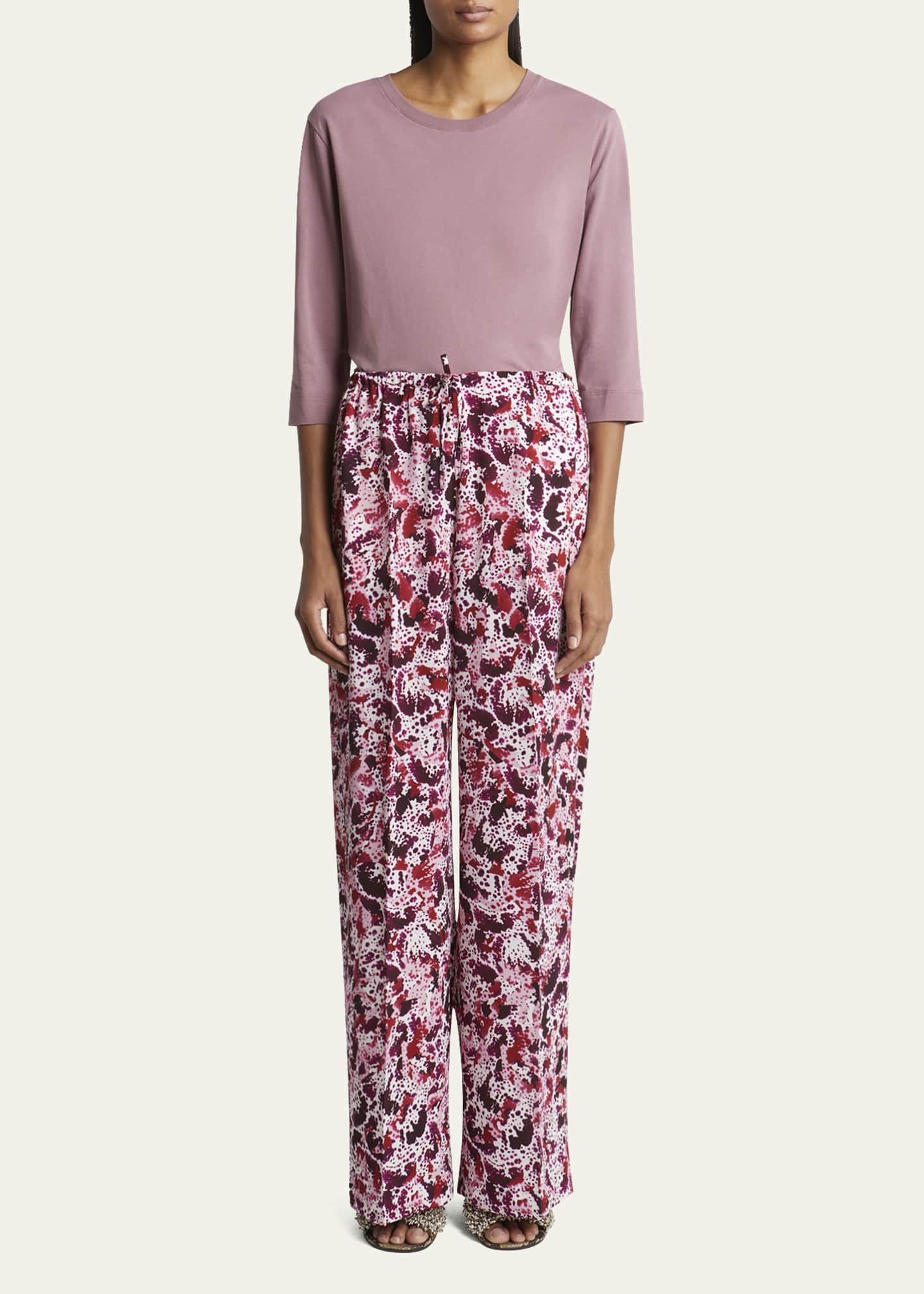 Dries Van Noten Puvis Printed Wide-Leg Drawstring Pants