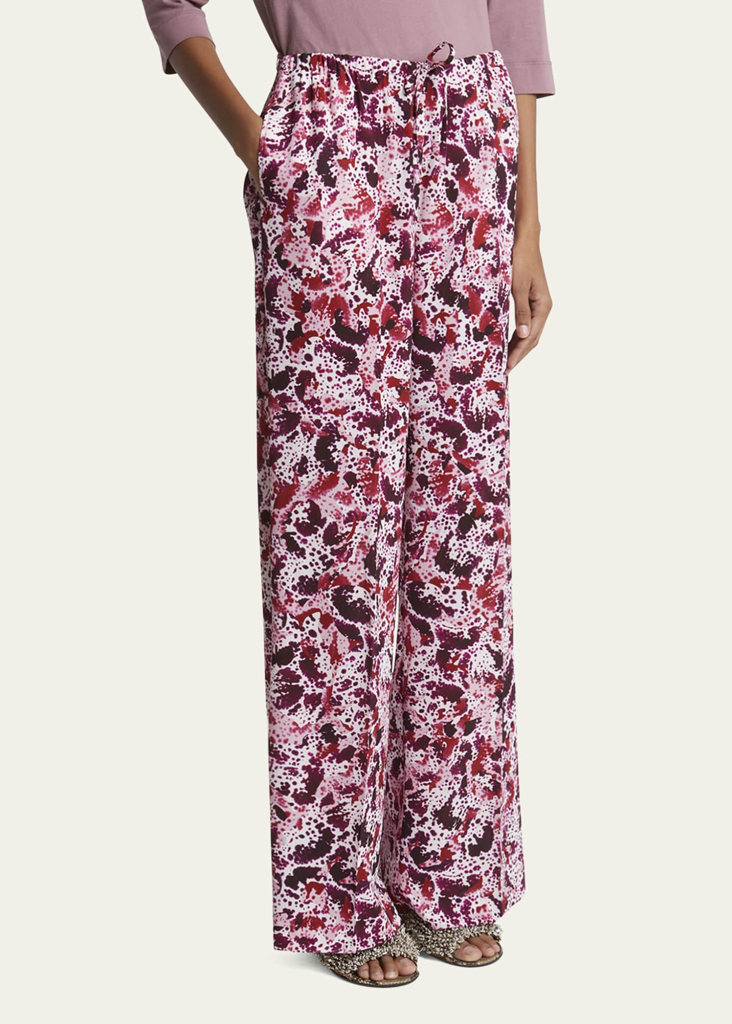 Dries Van Noten Puvis Printed Wide-Leg Drawstring Pants