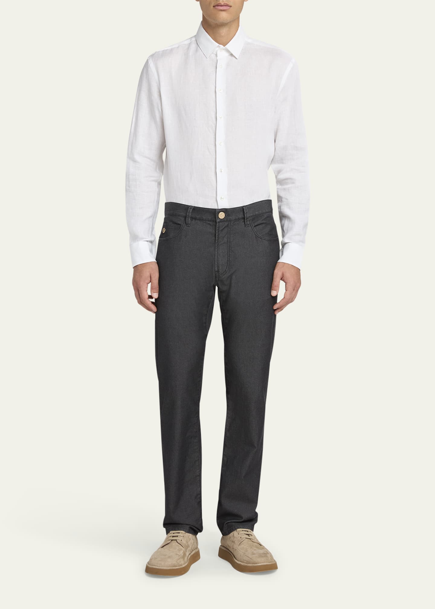 Giorgio Armani Men's Classic Solid Linen Sport Shirt Image 2 of 5