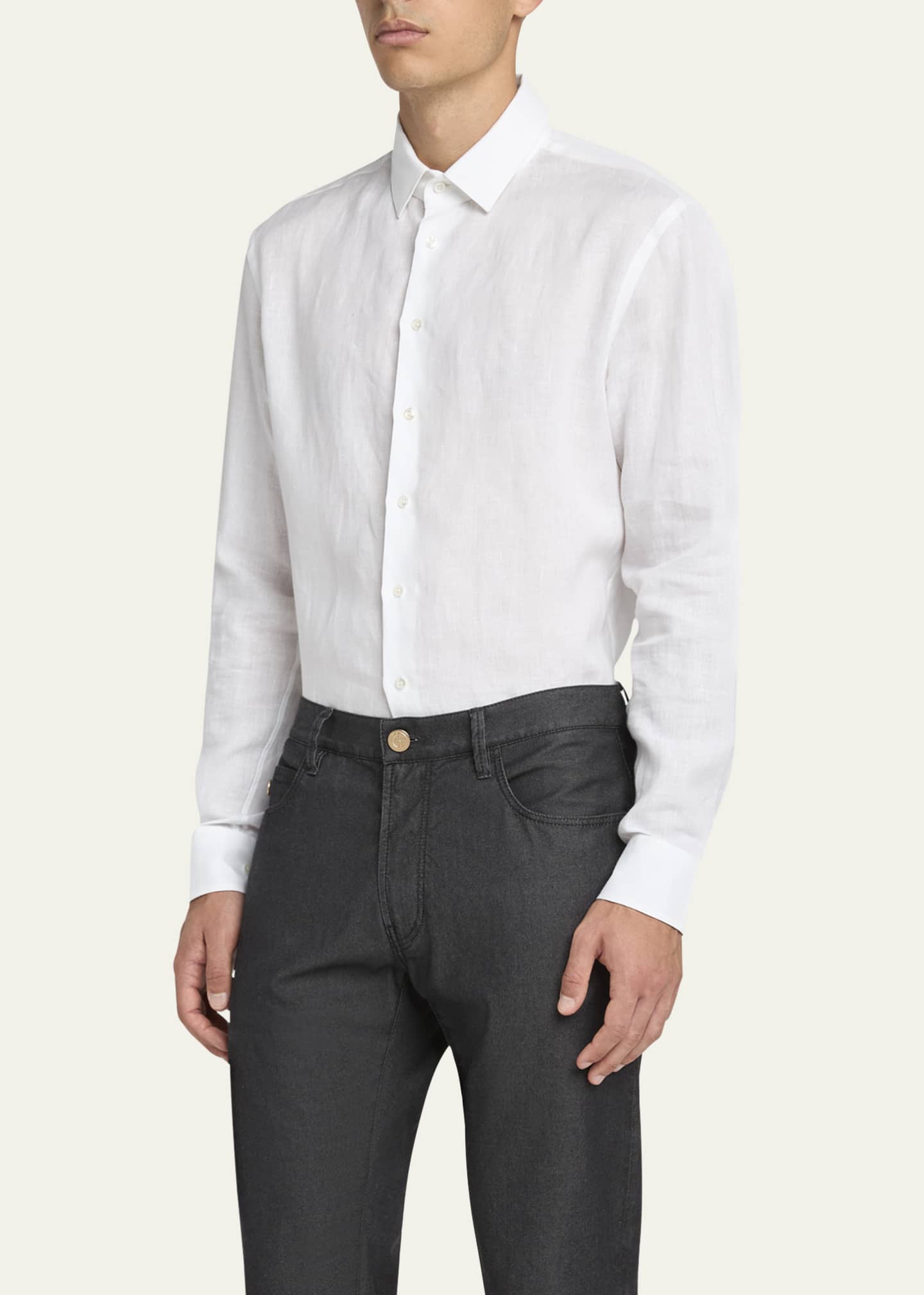 Giorgio Armani Men's Classic Solid Linen Sport Shirt Image 4 of 5