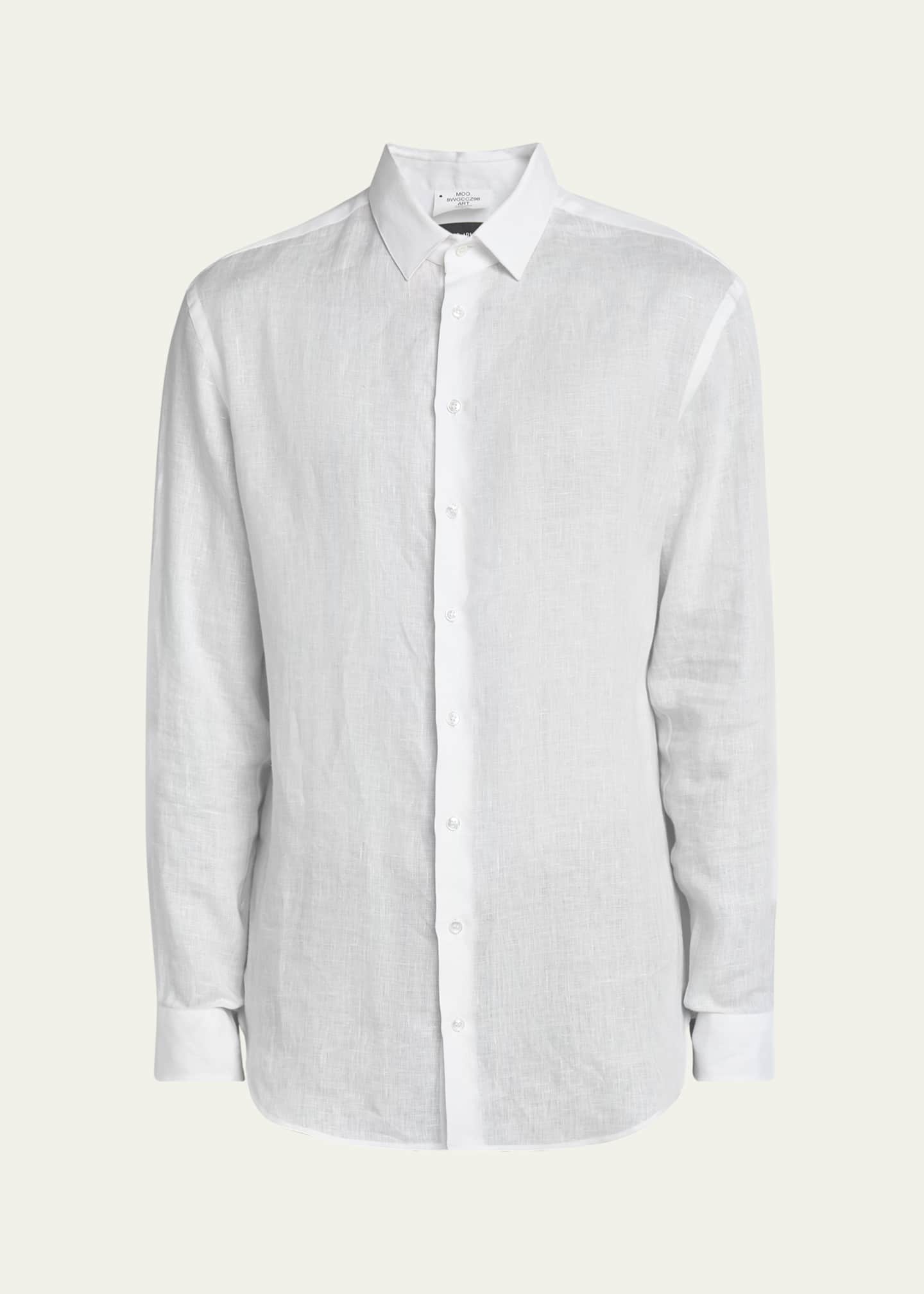 Giorgio Armani Men's Classic Solid Linen Sport Shirt Image 1 of 5