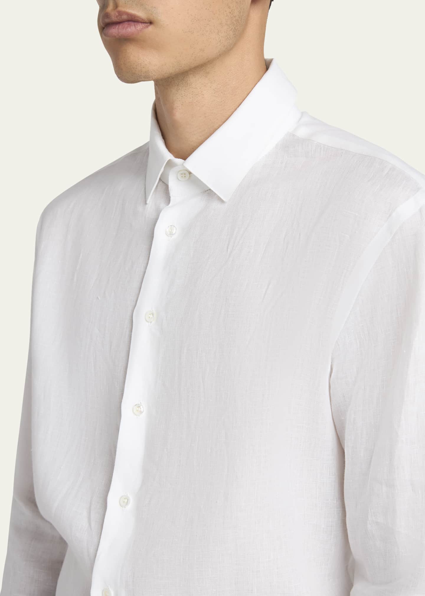 Giorgio Armani Men's Classic Solid Linen Sport Shirt Image 5 of 5