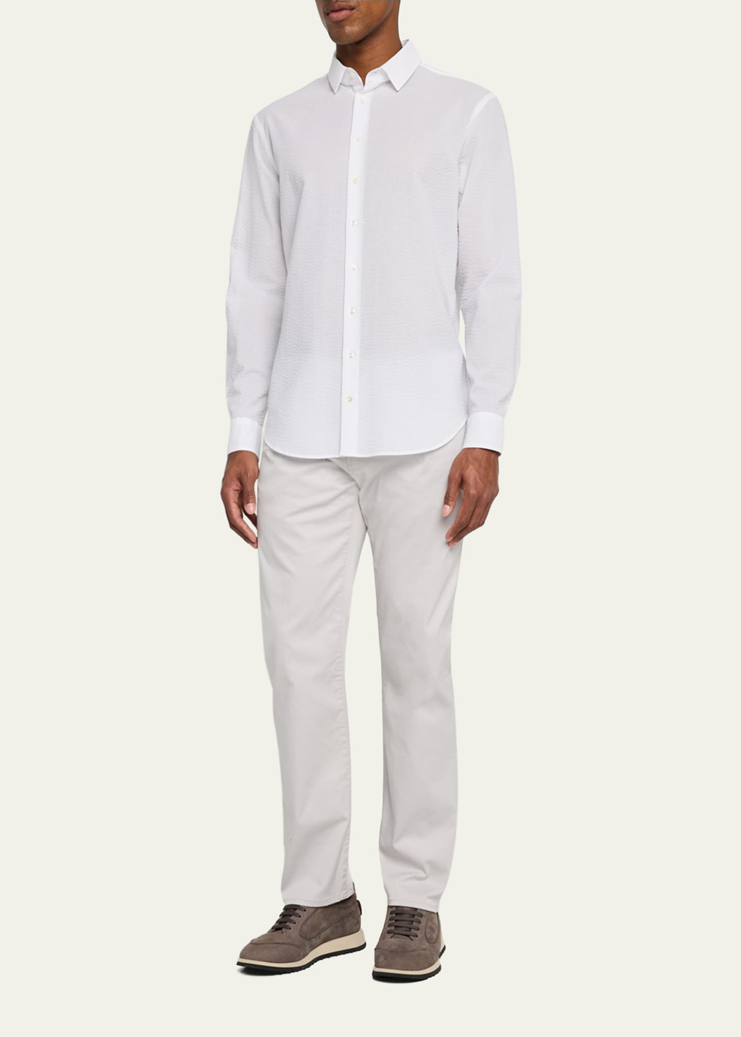 Giorgio Armani Men's Solid Seersucker Sport Shirt Image 2 of 5