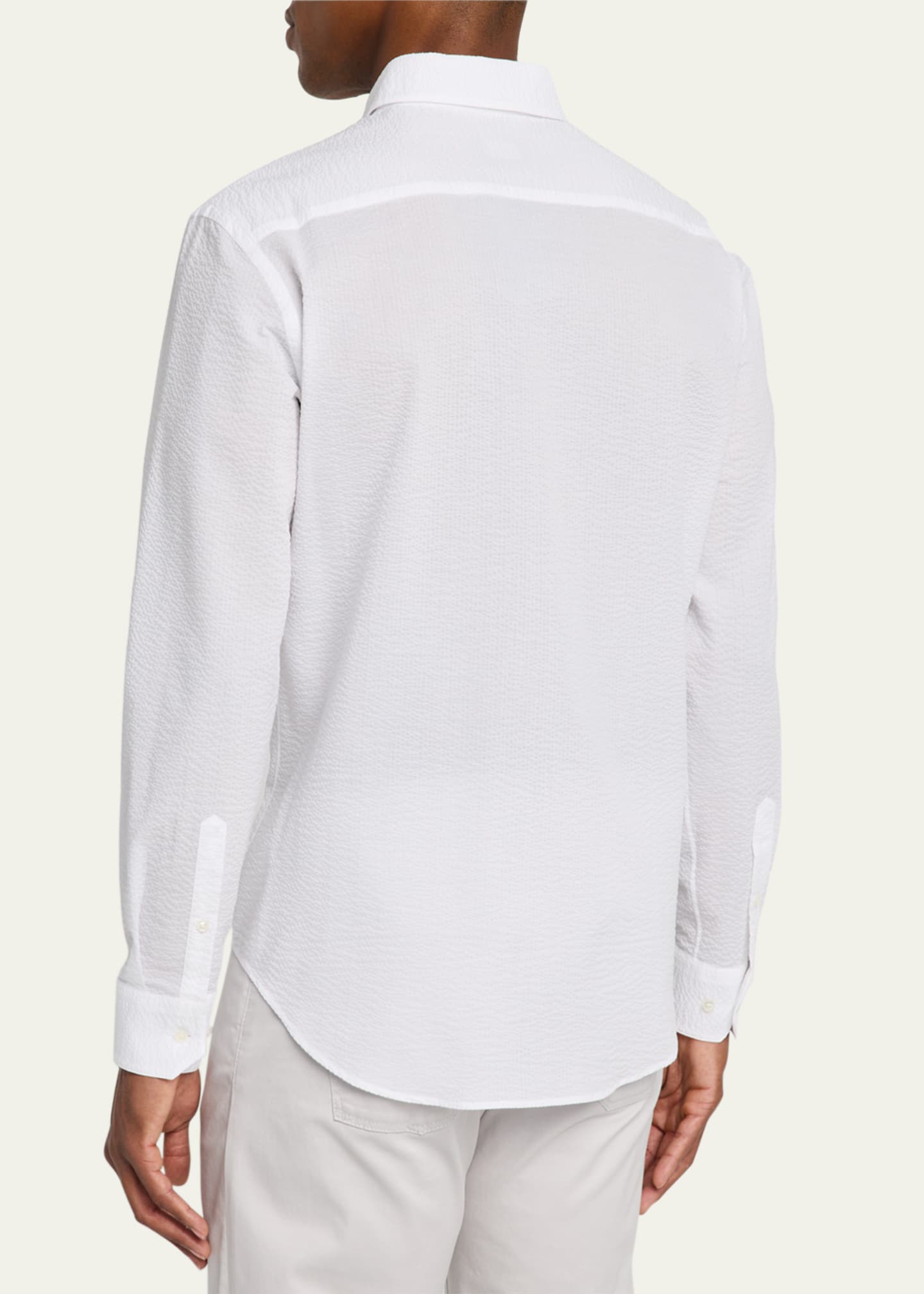 Giorgio Armani Men's Solid Seersucker Sport Shirt Image 3 of 5