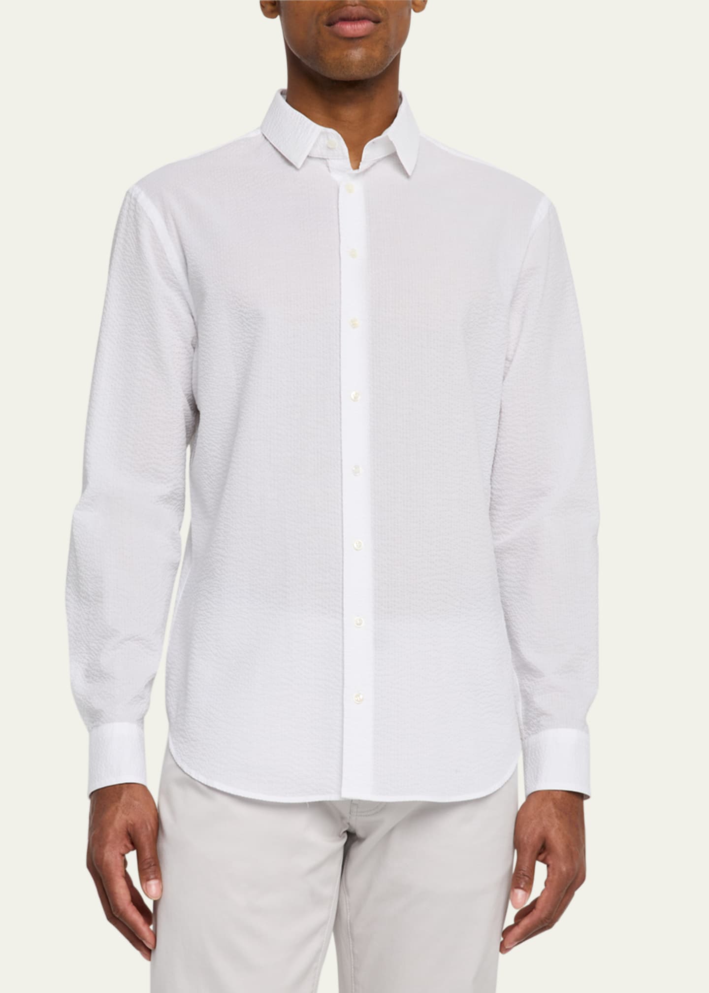Giorgio Armani Men's Solid Seersucker Sport Shirt Image 4 of 5