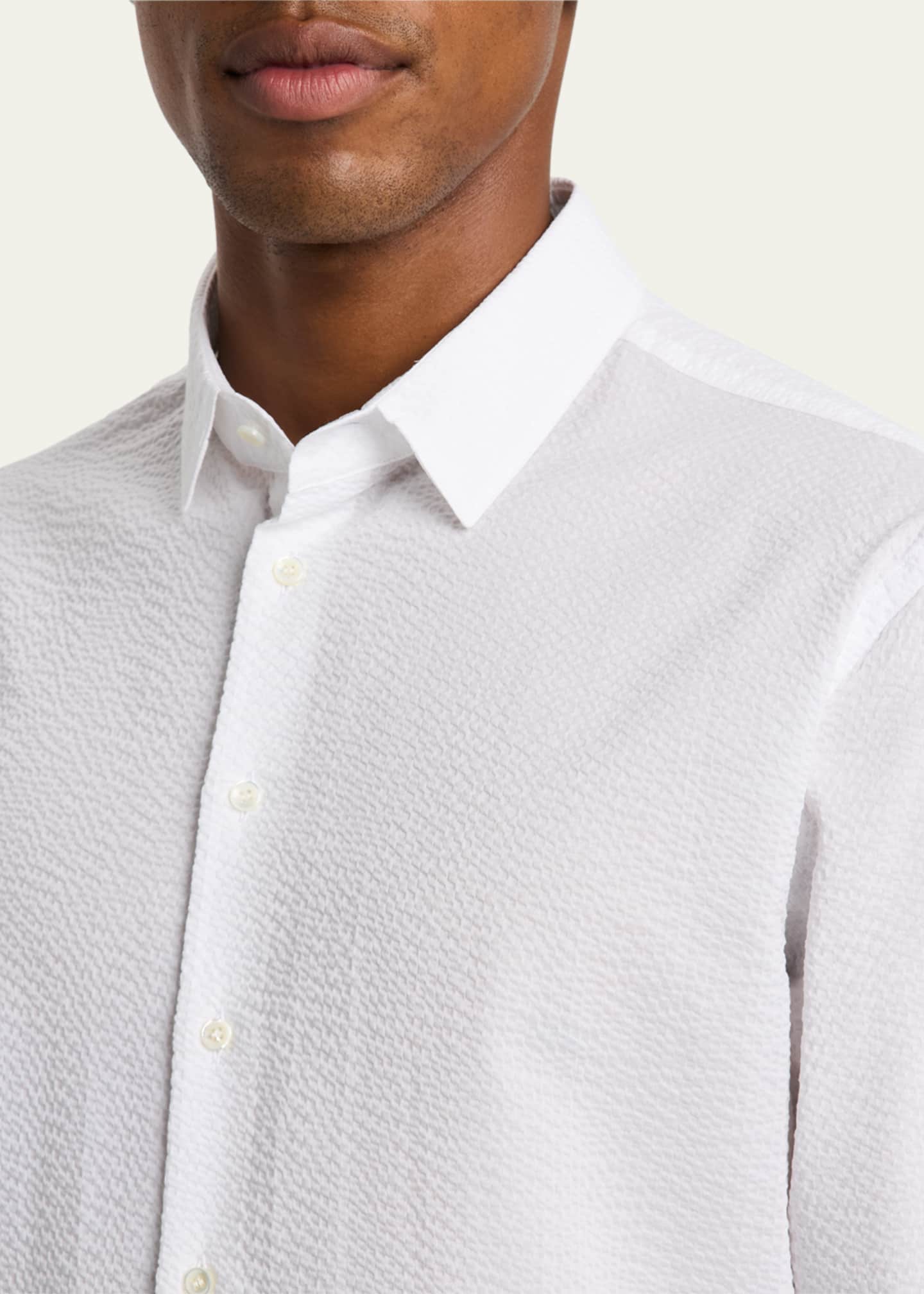Giorgio Armani Men's Solid Seersucker Sport Shirt Image 5 of 5