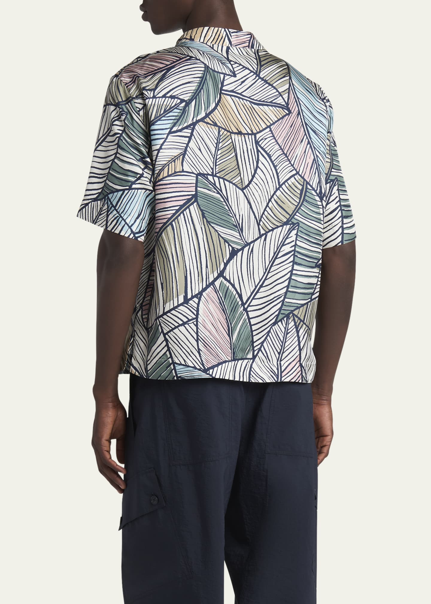 Giorgio Armani Men's Palm-Print Silk Twill Camp Shirt Image 3 of 5