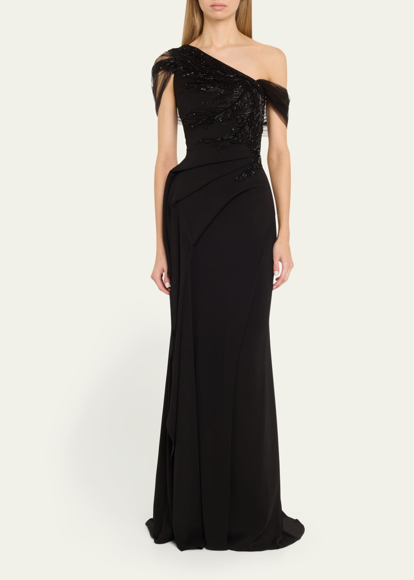 Atelier Prabal Gurung Imogen Beaded Tulle Draped Gown Image 2 of 5