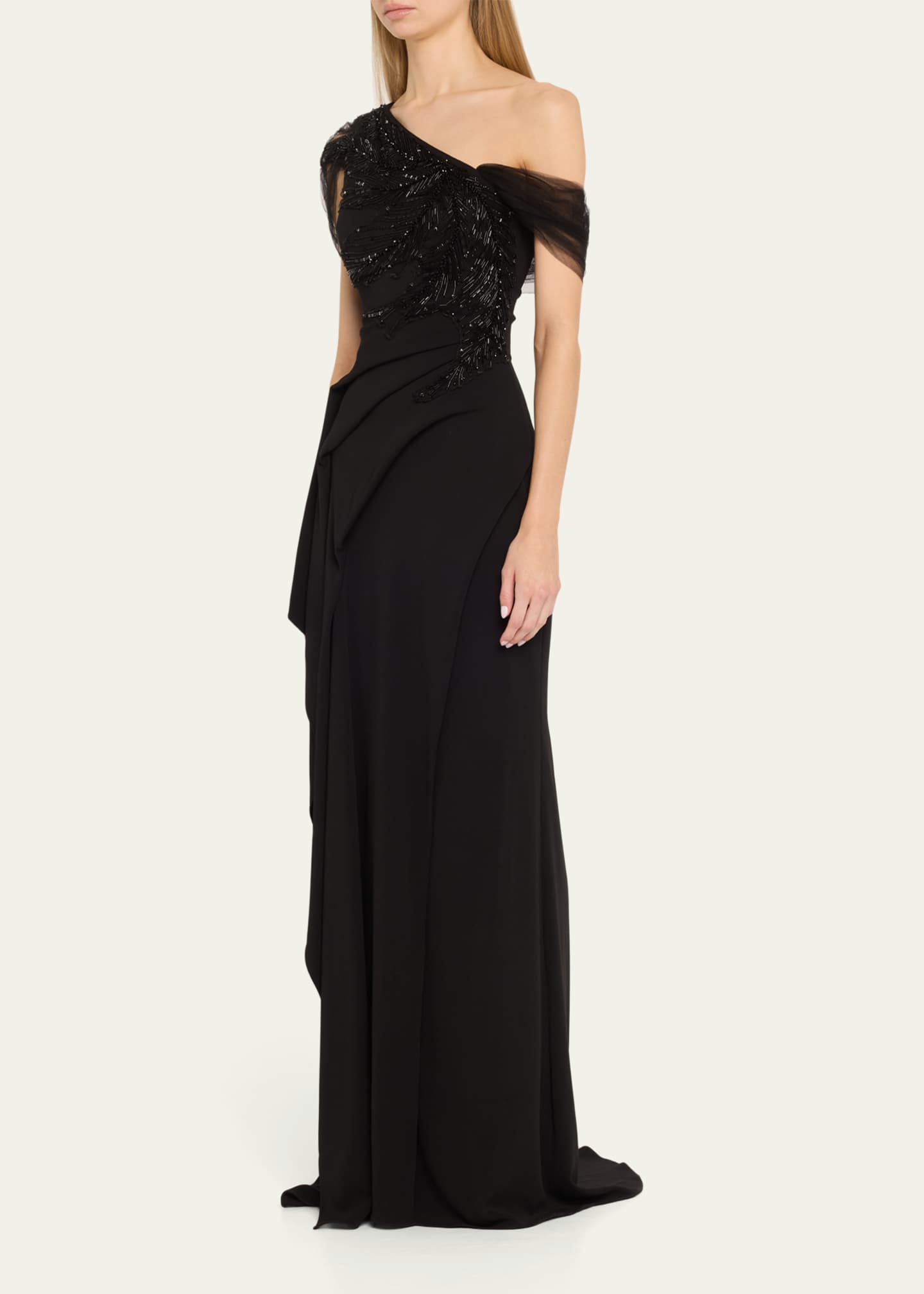 Atelier Prabal Gurung Imogen Beaded Tulle Draped Gown Image 4 of 5