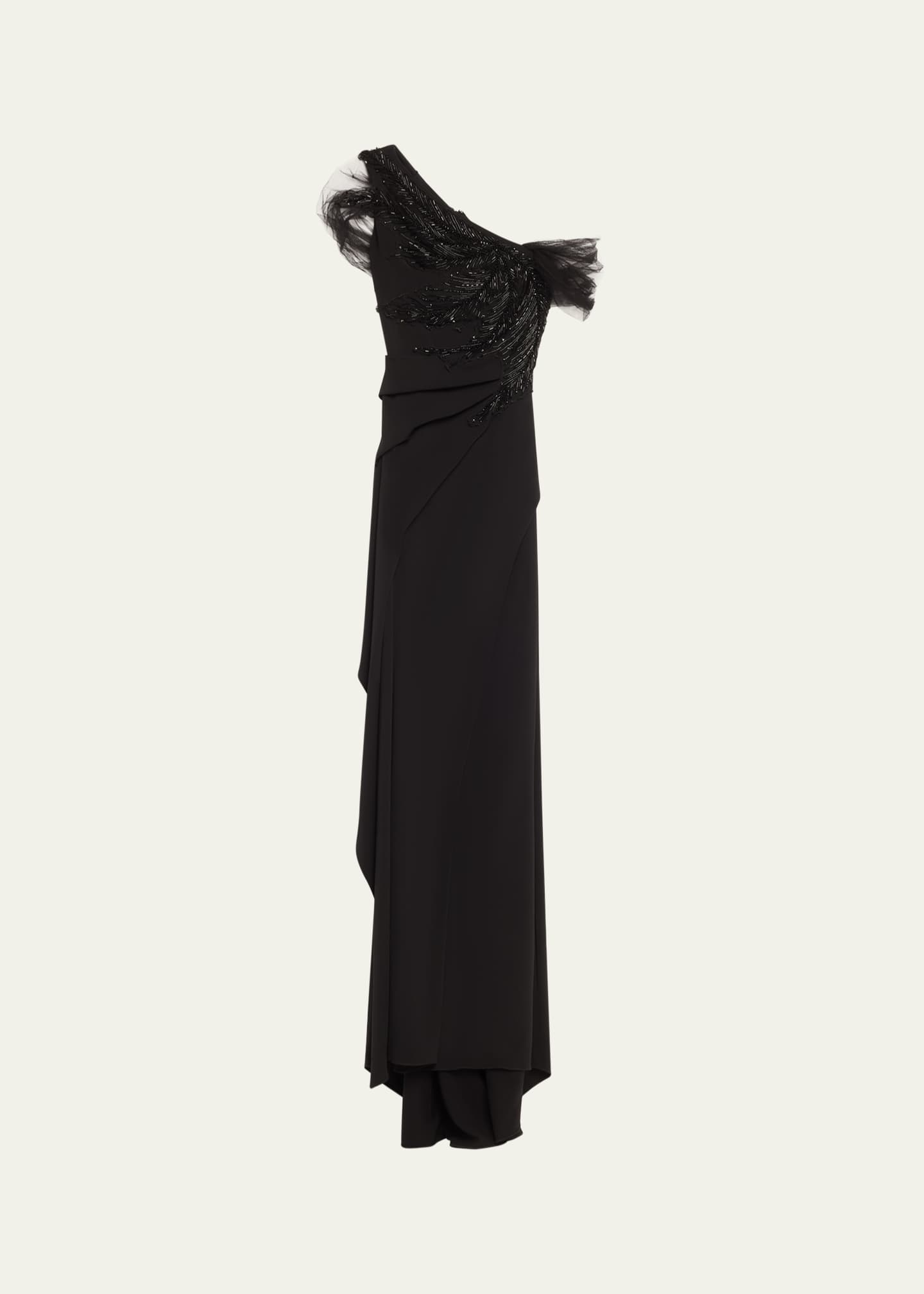 Atelier Prabal Gurung Imogen Beaded Tulle Draped Gown Image 1 of 5