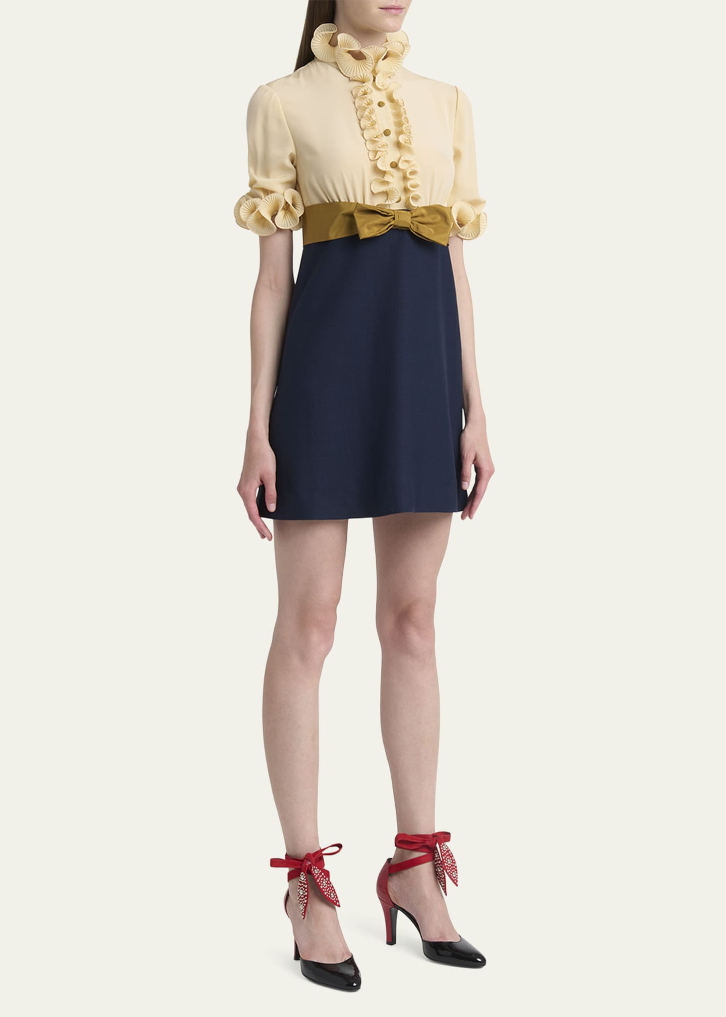 Valentino Garavani Bicolor Studded Mixed Leather Ankle-Wrap Pumps Image 3 of 6