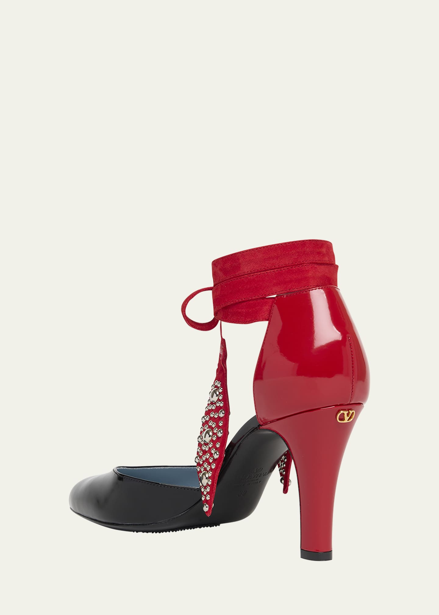 Valentino Garavani Bicolor Studded Mixed Leather Ankle-Wrap Pumps Image 4 of 6