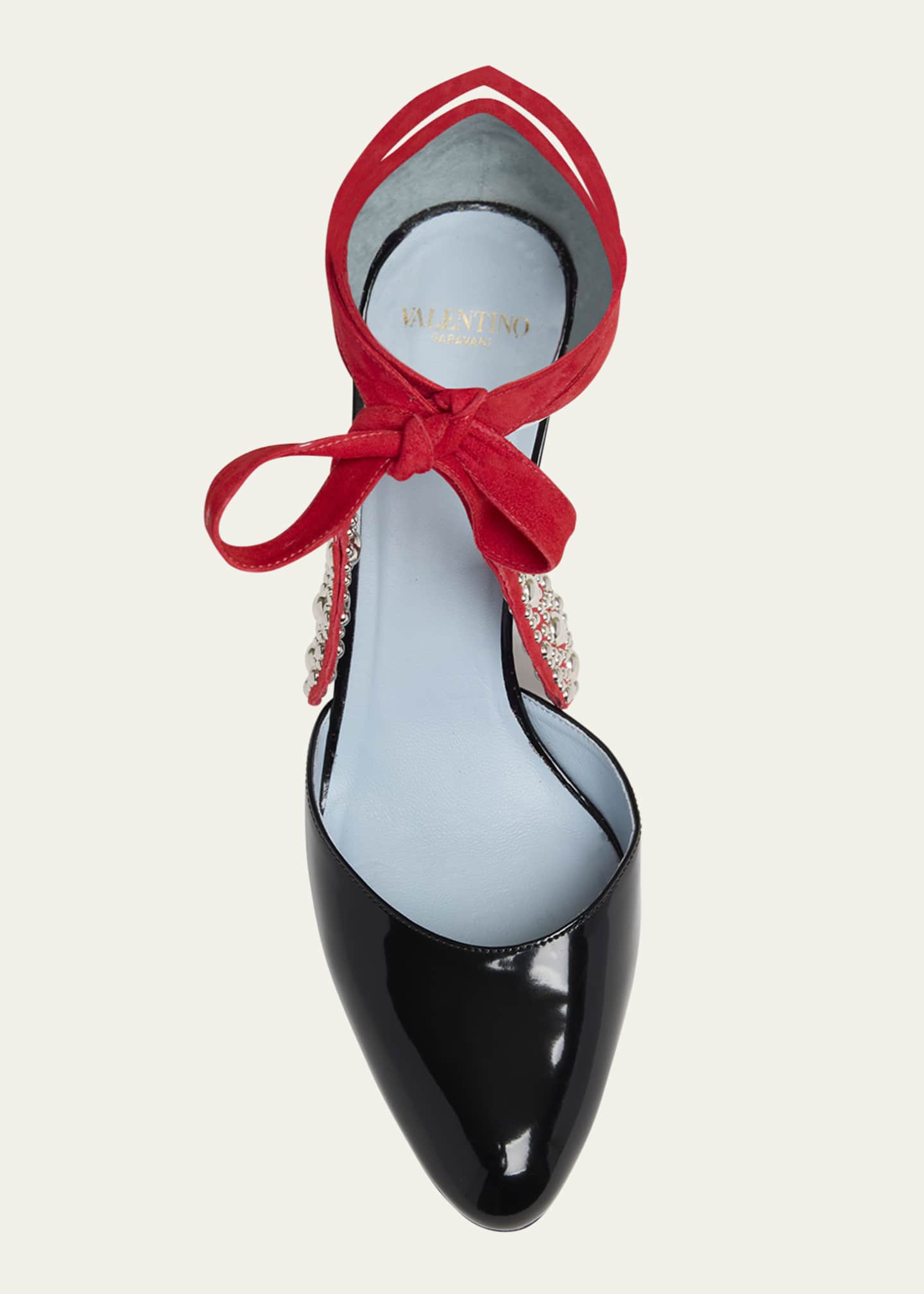 Valentino Garavani Bicolor Studded Mixed Leather Ankle-Wrap Pumps Image 6 of 6