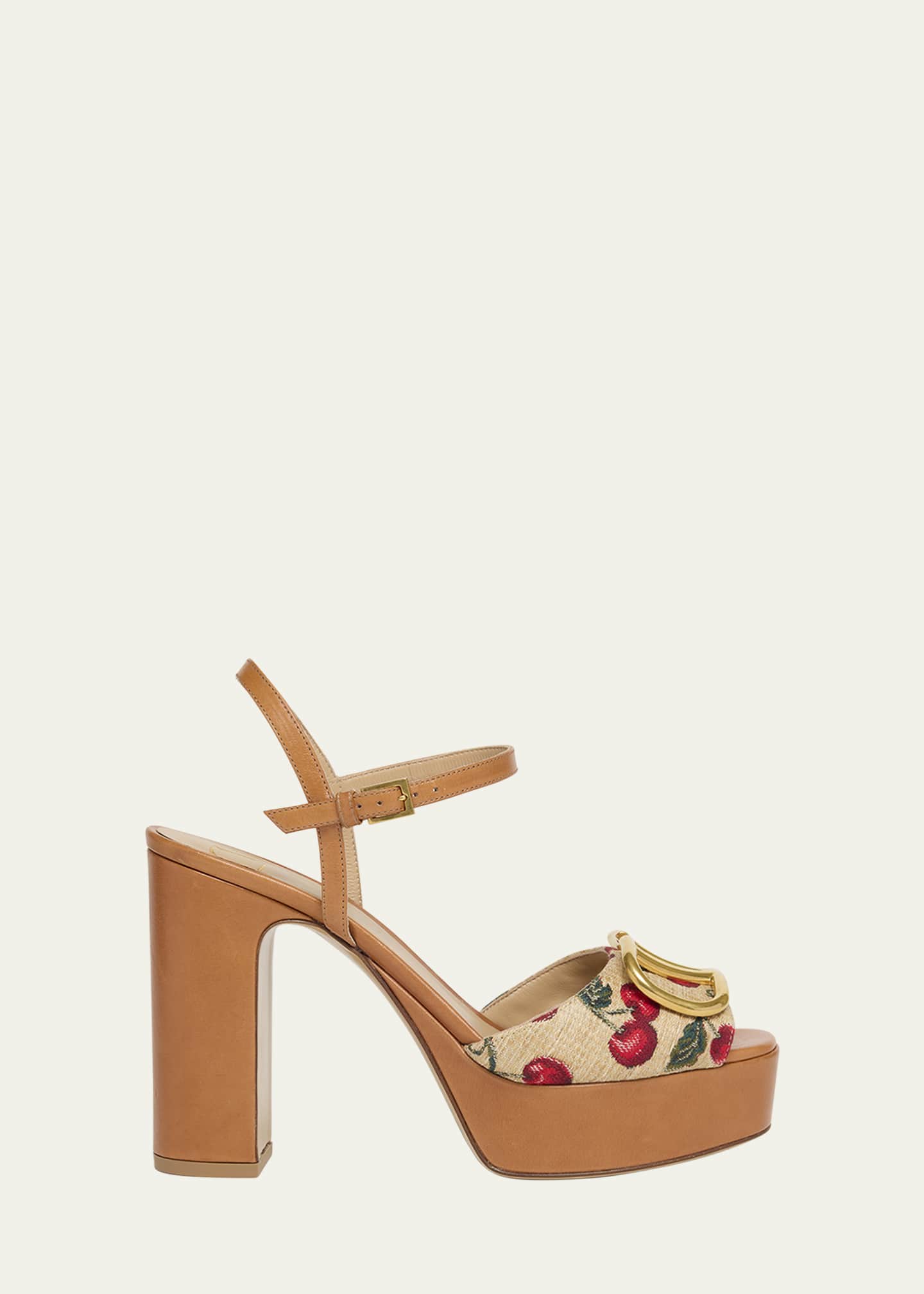 Valentino Garavani VLogo Cherry Ankle-Strap Platform Sandals Image 1 of 4