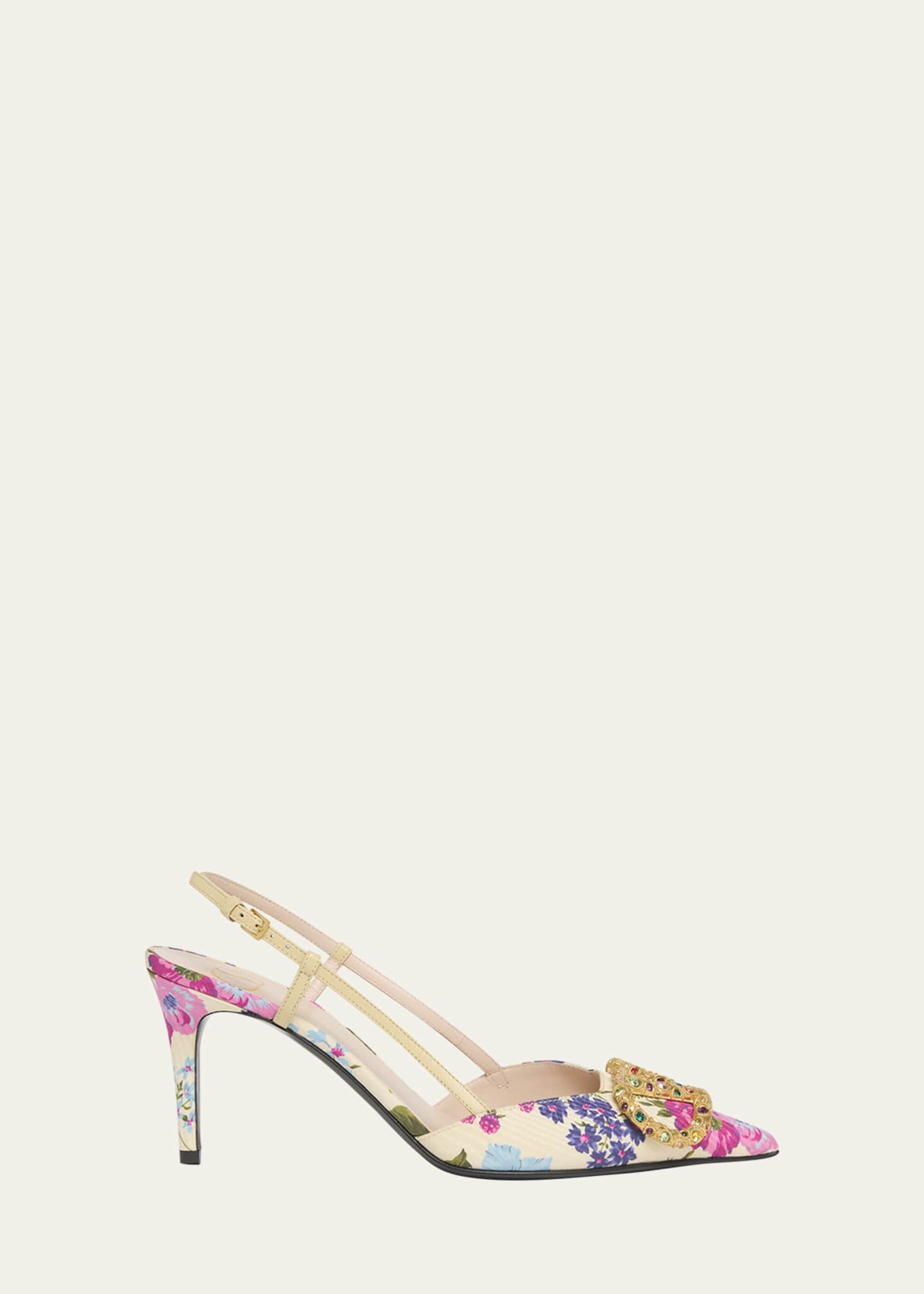 Valentino Garavani VLOGO Pointed Floral Satin Pumps Image 1 of 4