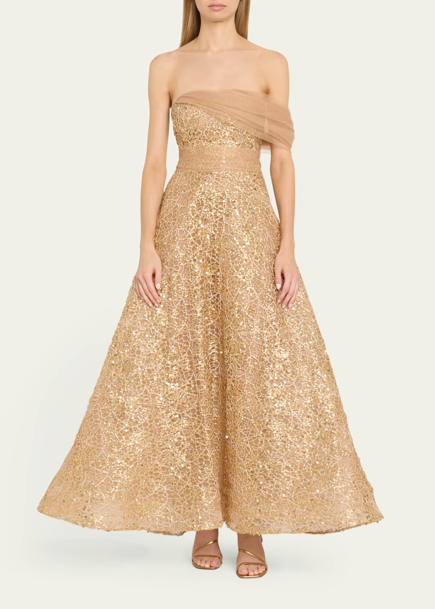Atelier Prabal Gurung Jo Off-Shoulder Sequined Gown Image 2 of 5