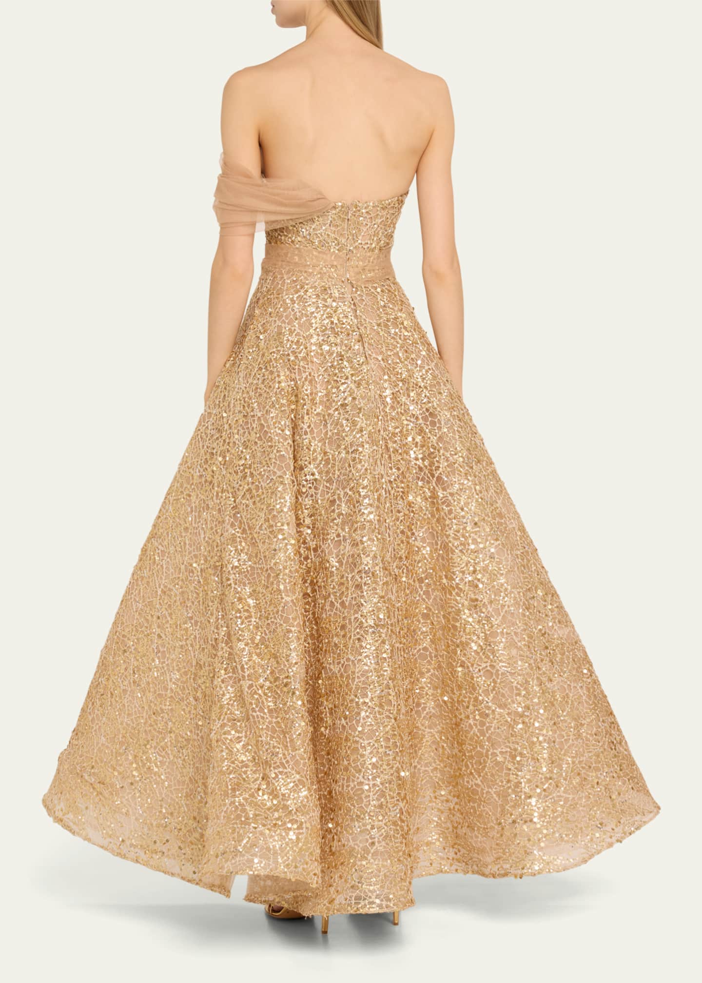 Atelier Prabal Gurung Jo Off-Shoulder Sequined Gown Image 3 of 5