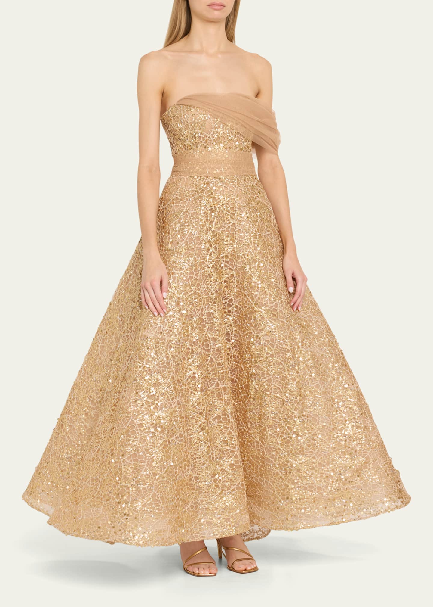 Atelier Prabal Gurung Jo Off-Shoulder Sequined Gown Image 4 of 5