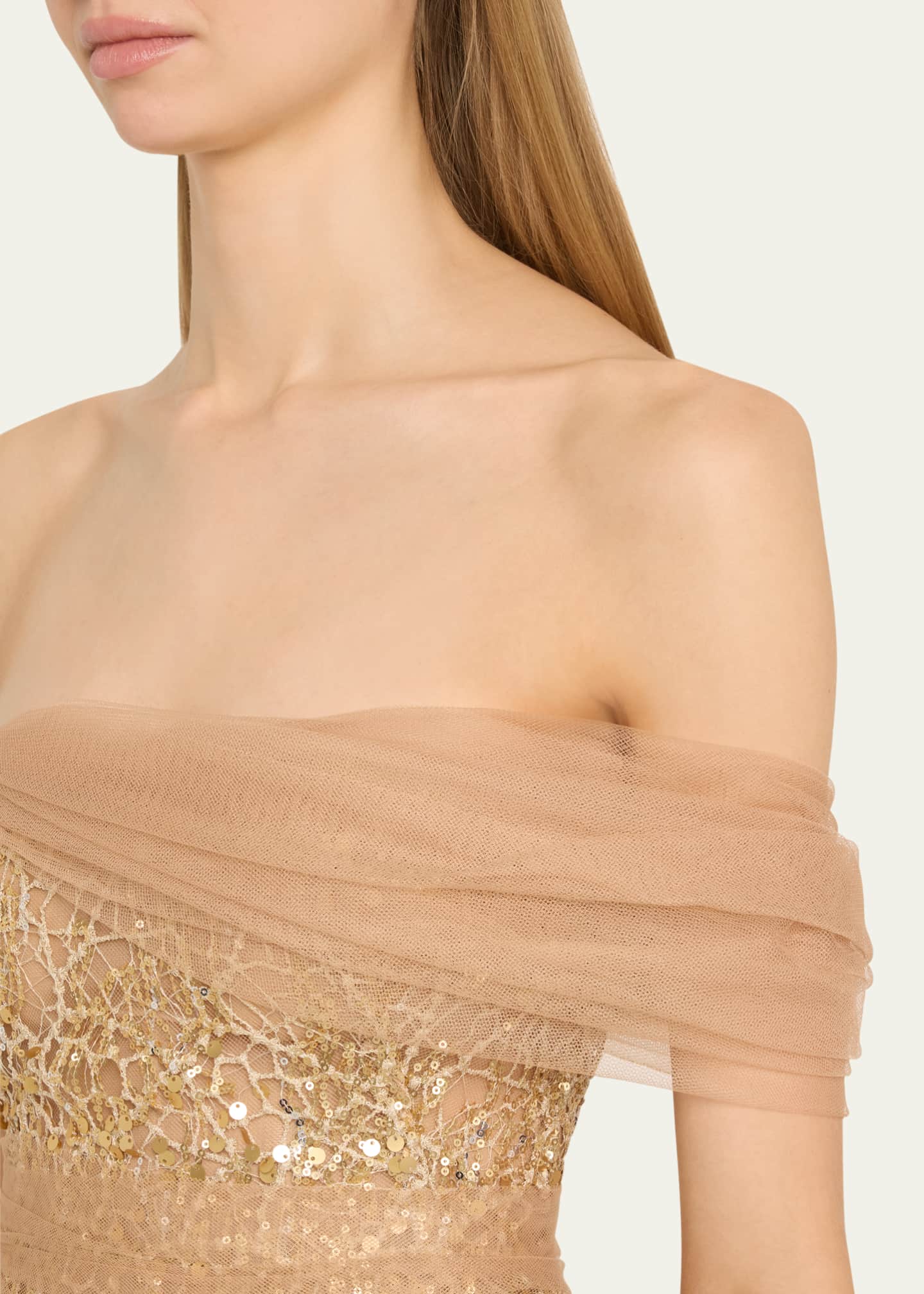 Atelier Prabal Gurung Jo Off-Shoulder Sequined Gown Image 5 of 5