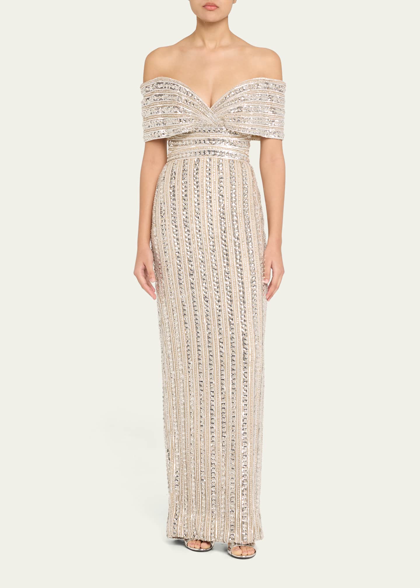 Pamella Roland Embroidered Tulle Off-The-Shoulder Gown Image 2 of 5