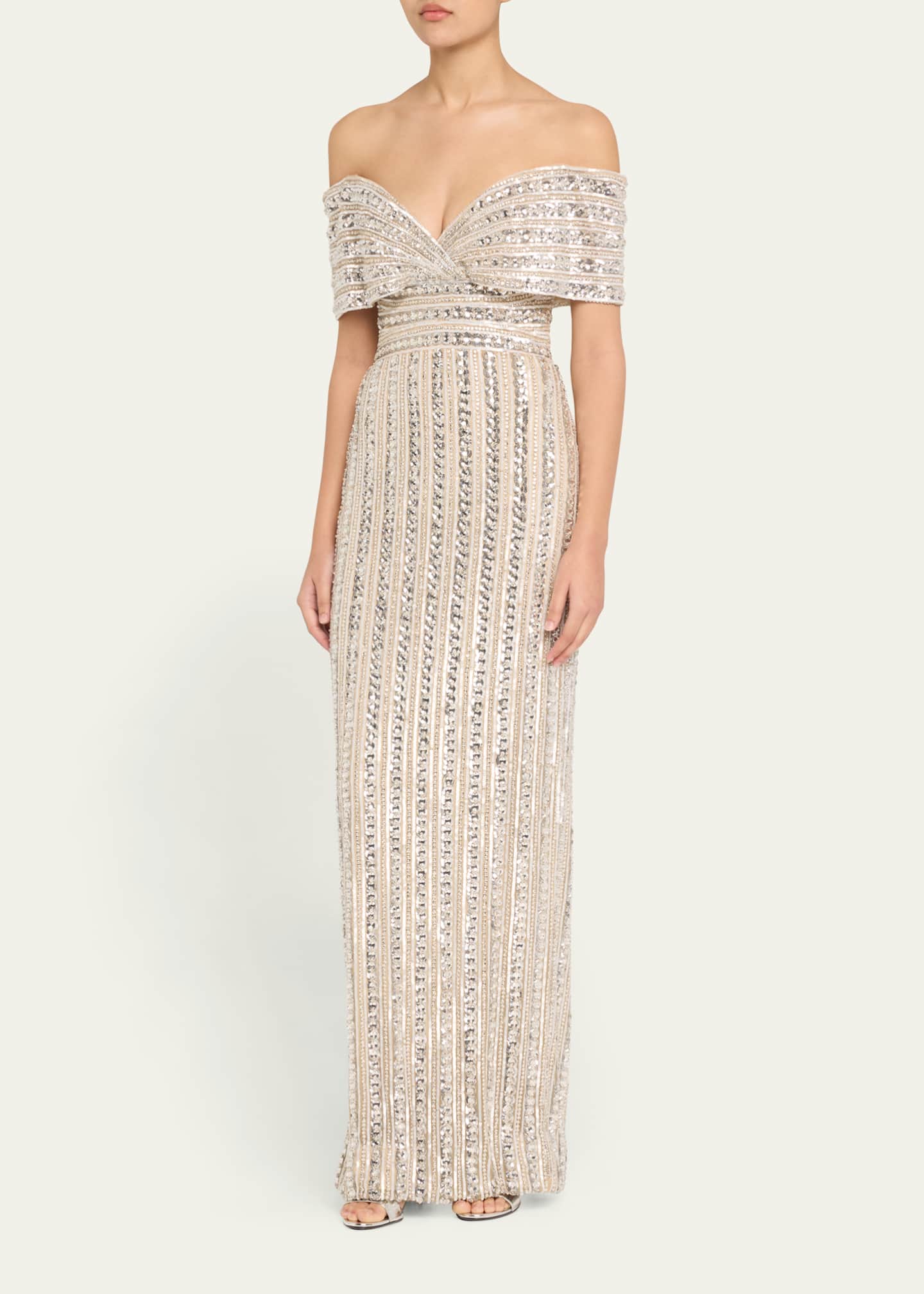 Pamella Roland Embroidered Tulle Off-The-Shoulder Gown Image 4 of 5