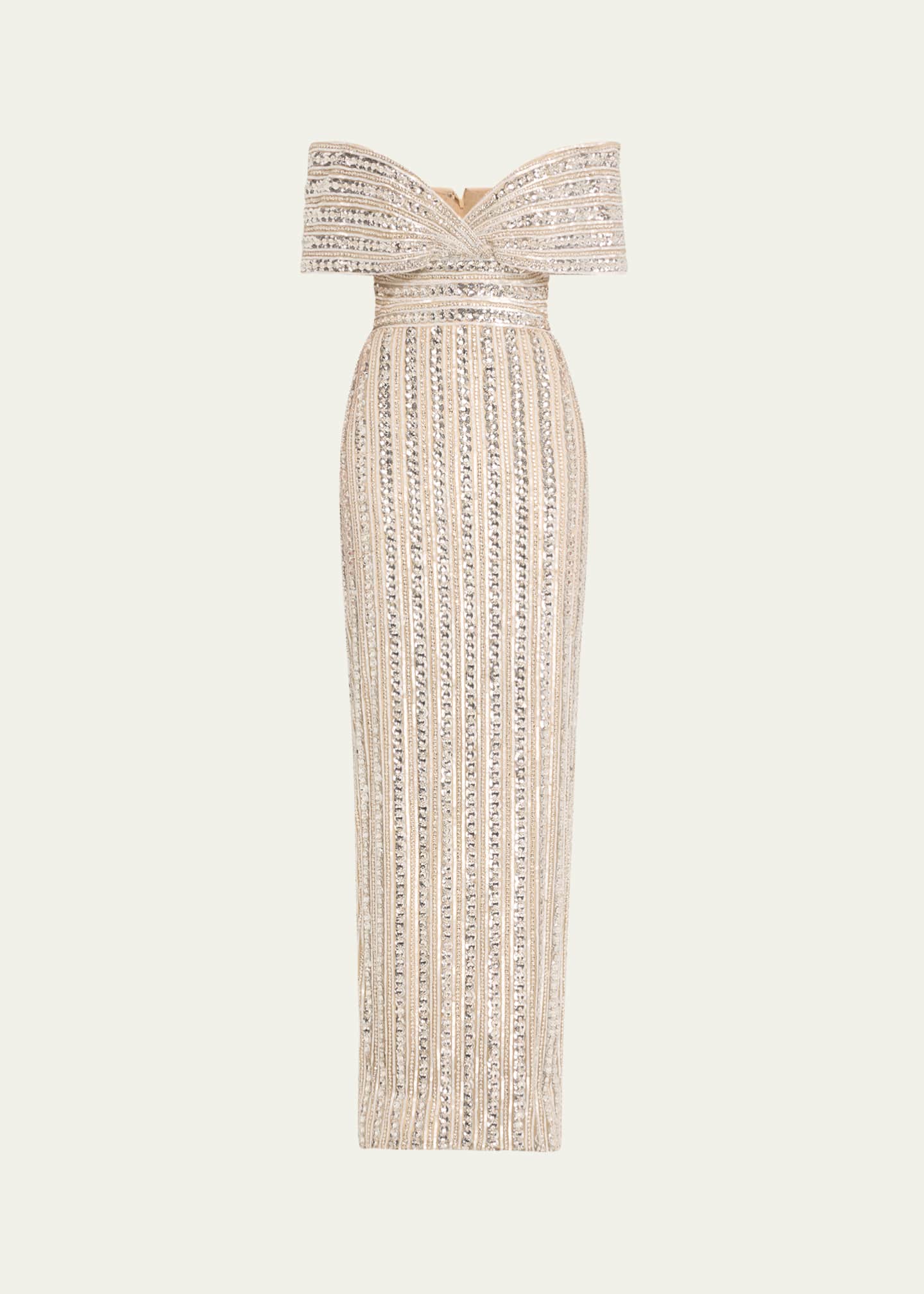 Pamella Roland Embroidered Tulle Off-The-Shoulder Gown Image 1 of 5