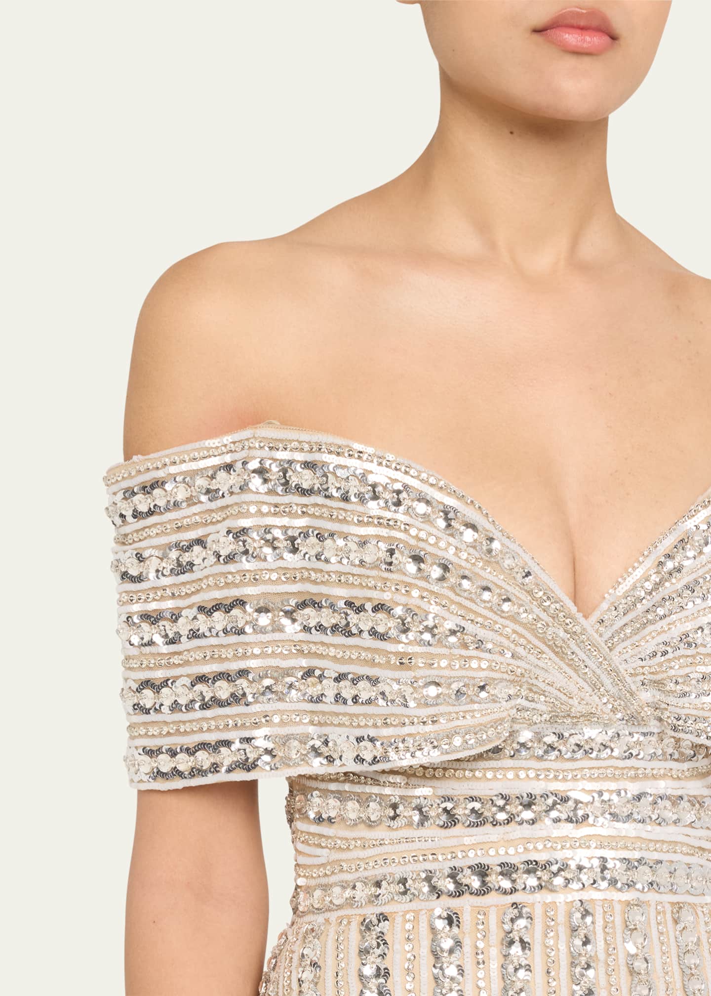 Pamella Roland Embroidered Tulle Off-The-Shoulder Gown Image 5 of 5