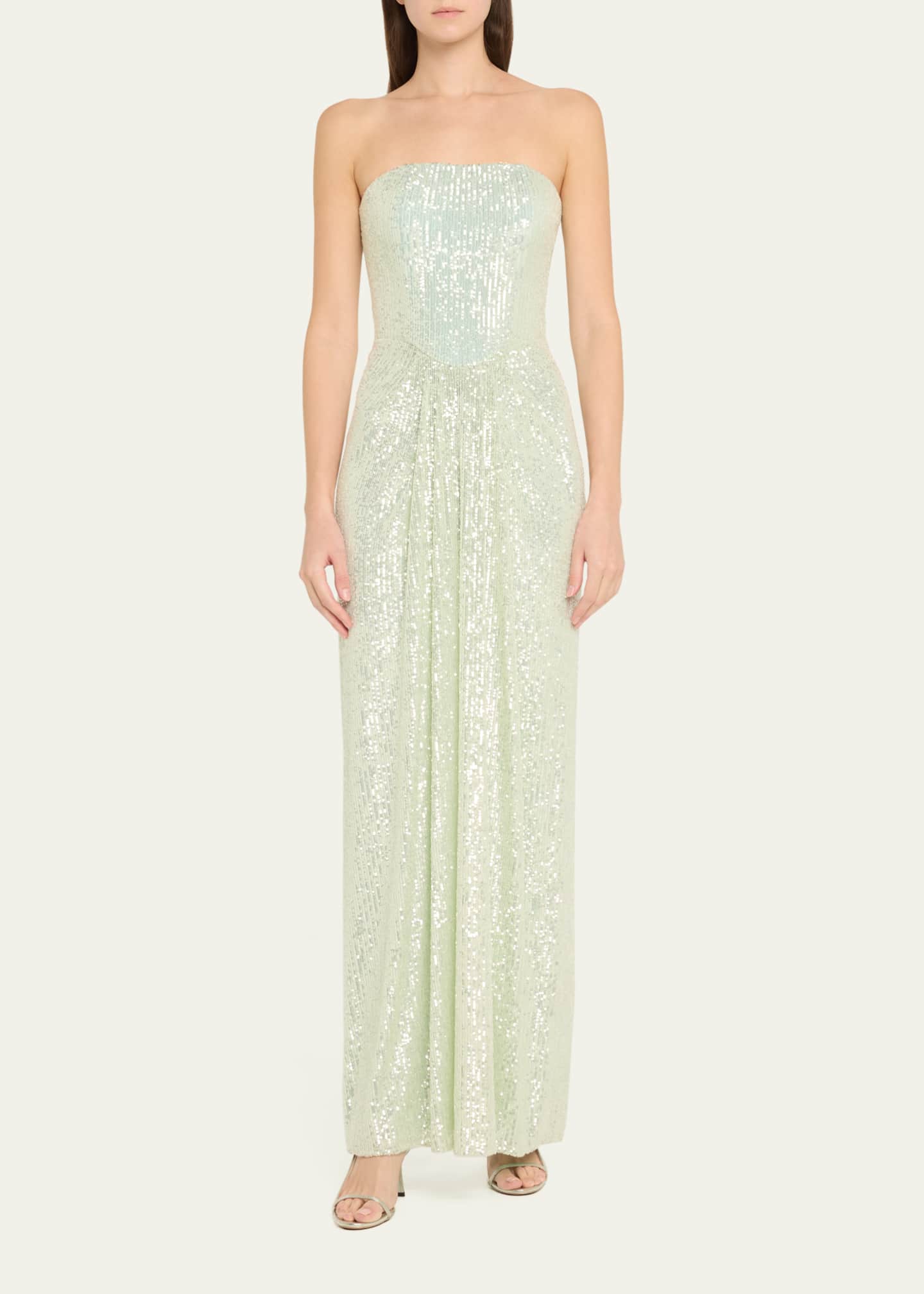 Pamella Roland Sequined Long Strapless Stretch Gown Image 2 of 5