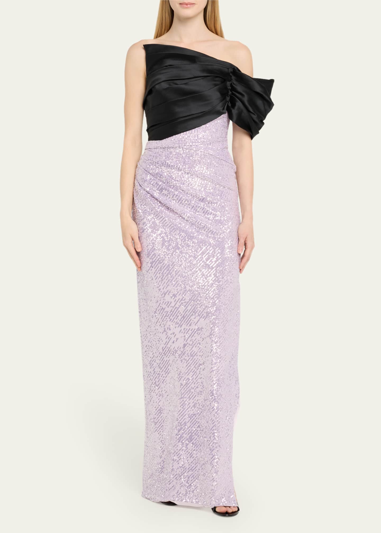 Pamella Roland Hybrid Off-Shoulder Sequined Mikado Gown Image 2 of 5
