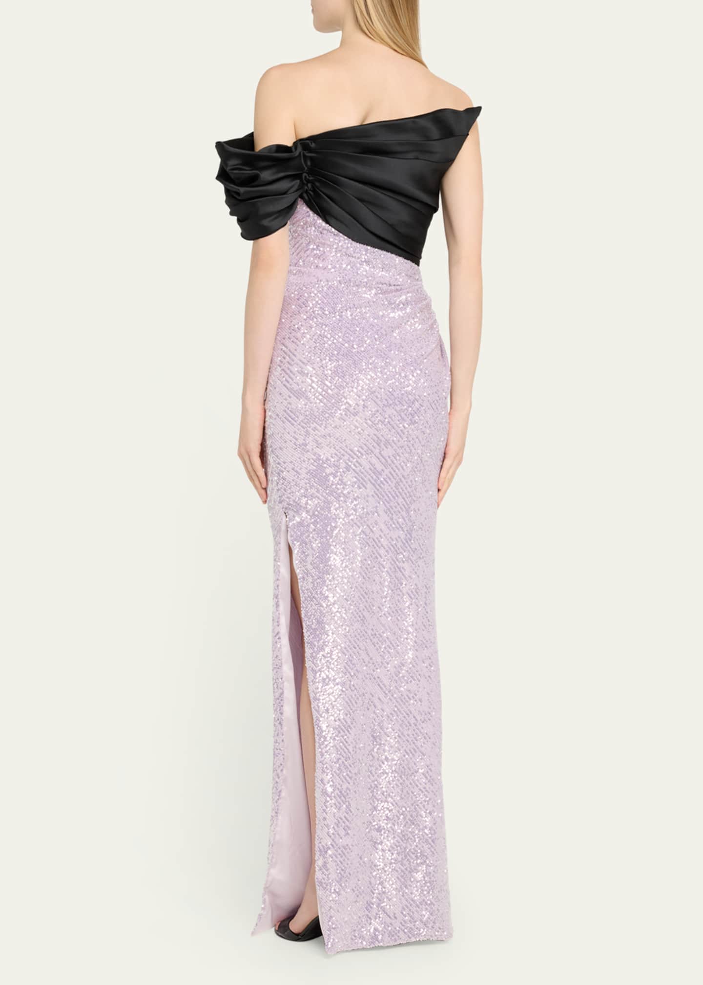Pamella Roland Hybrid Off-Shoulder Sequined Mikado Gown Image 3 of 5