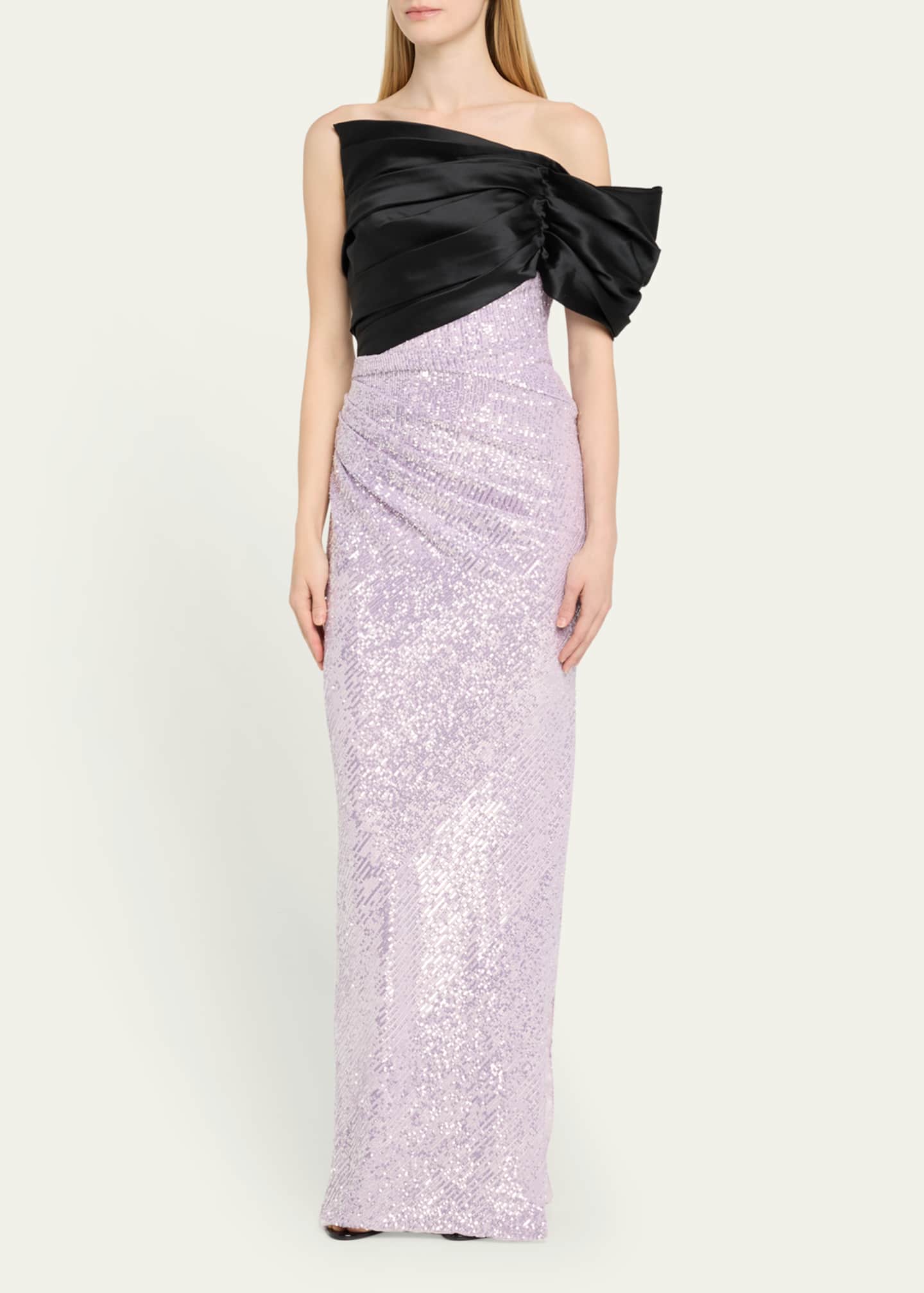Pamella Roland Hybrid Off-Shoulder Sequined Mikado Gown Image 4 of 5