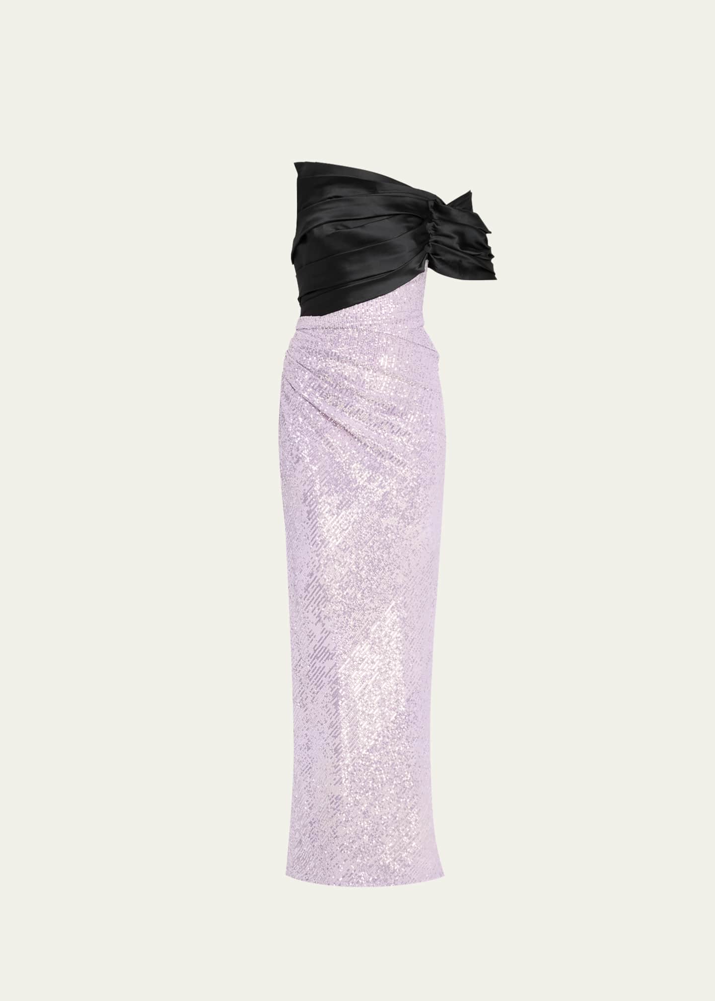 Pamella Roland Hybrid Off-Shoulder Sequined Mikado Gown Image 1 of 5