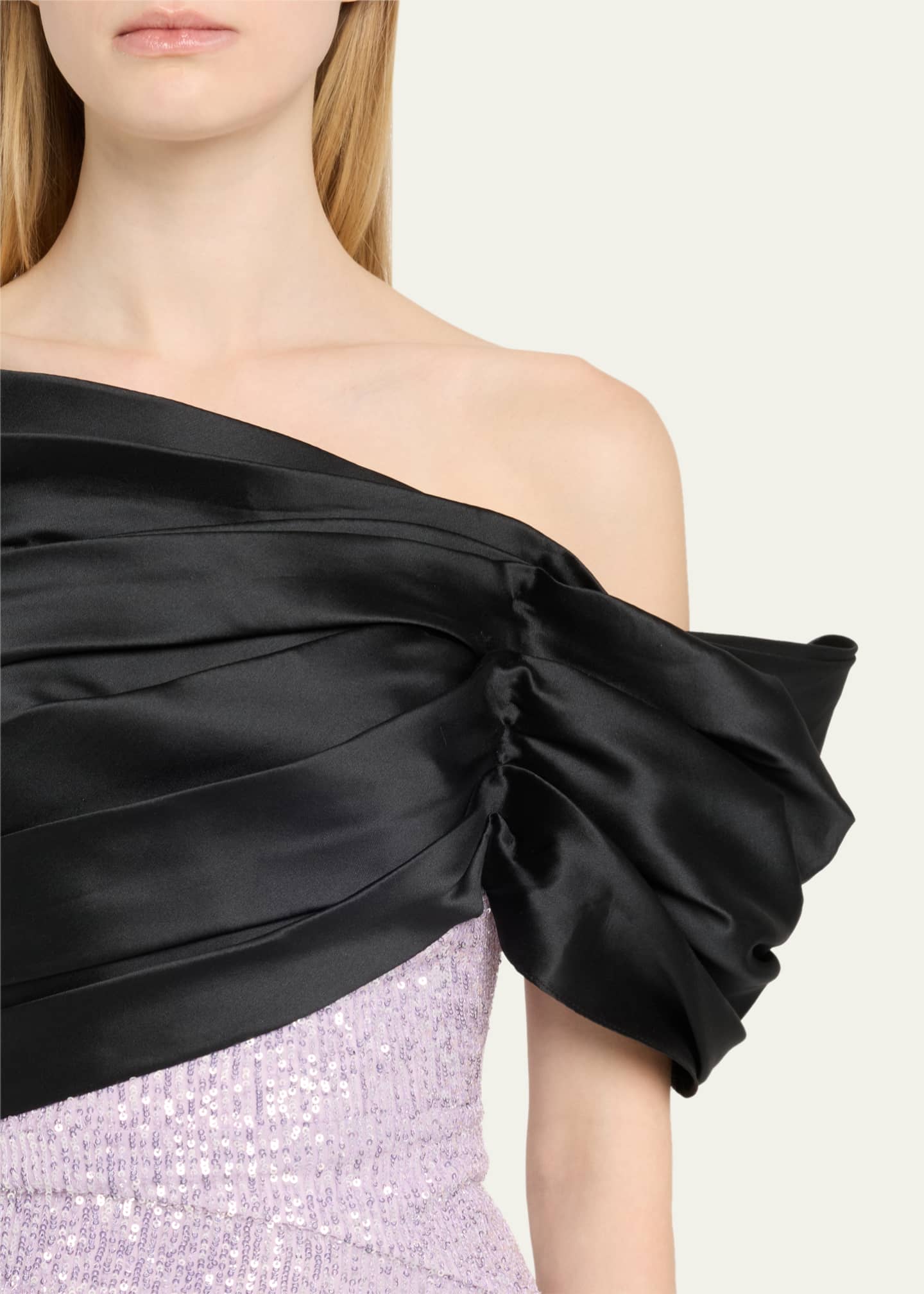 Pamella Roland Hybrid Off-Shoulder Sequined Mikado Gown Image 5 of 5