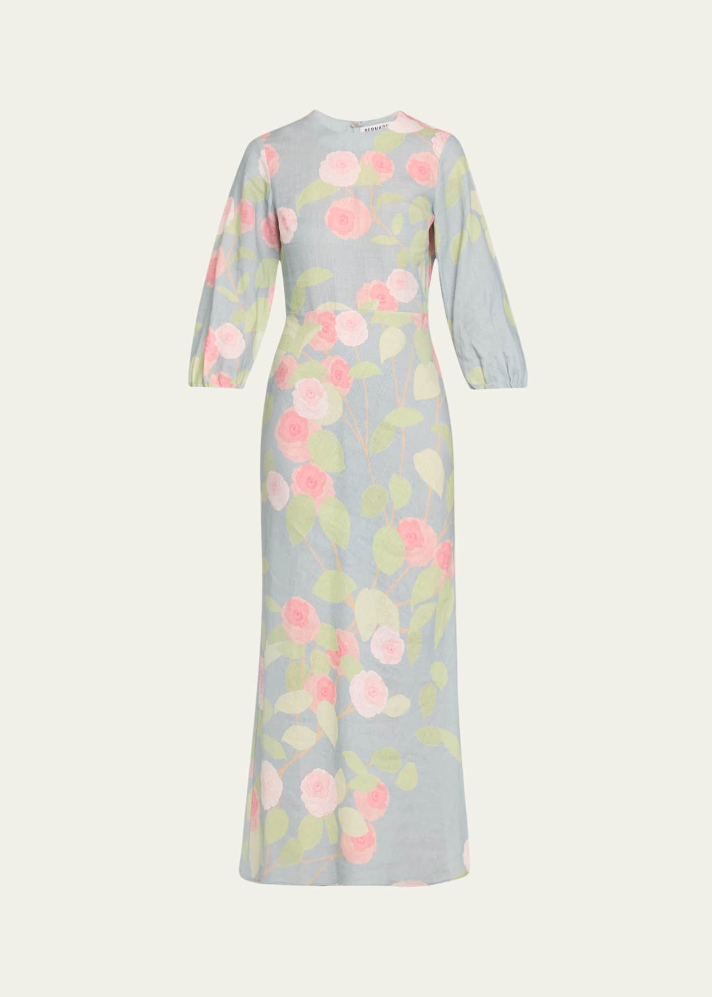 BERNADETTE Flower Printed Linen Long Dress Image 1 of 5